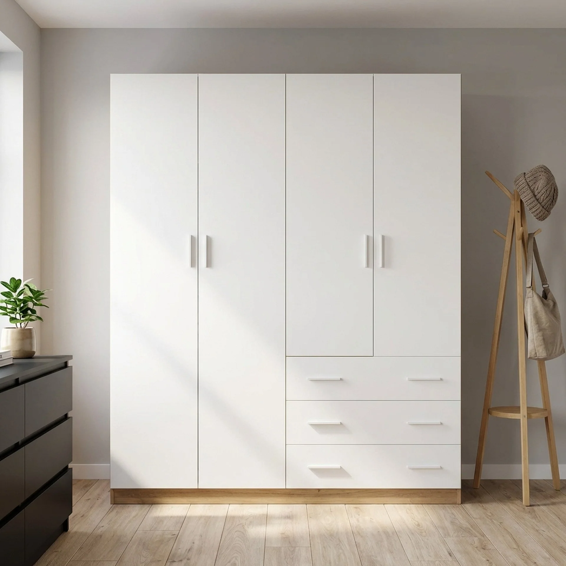 Harris 4 Door Wardrobe with 3 Drawers - Oak + White - Image 5