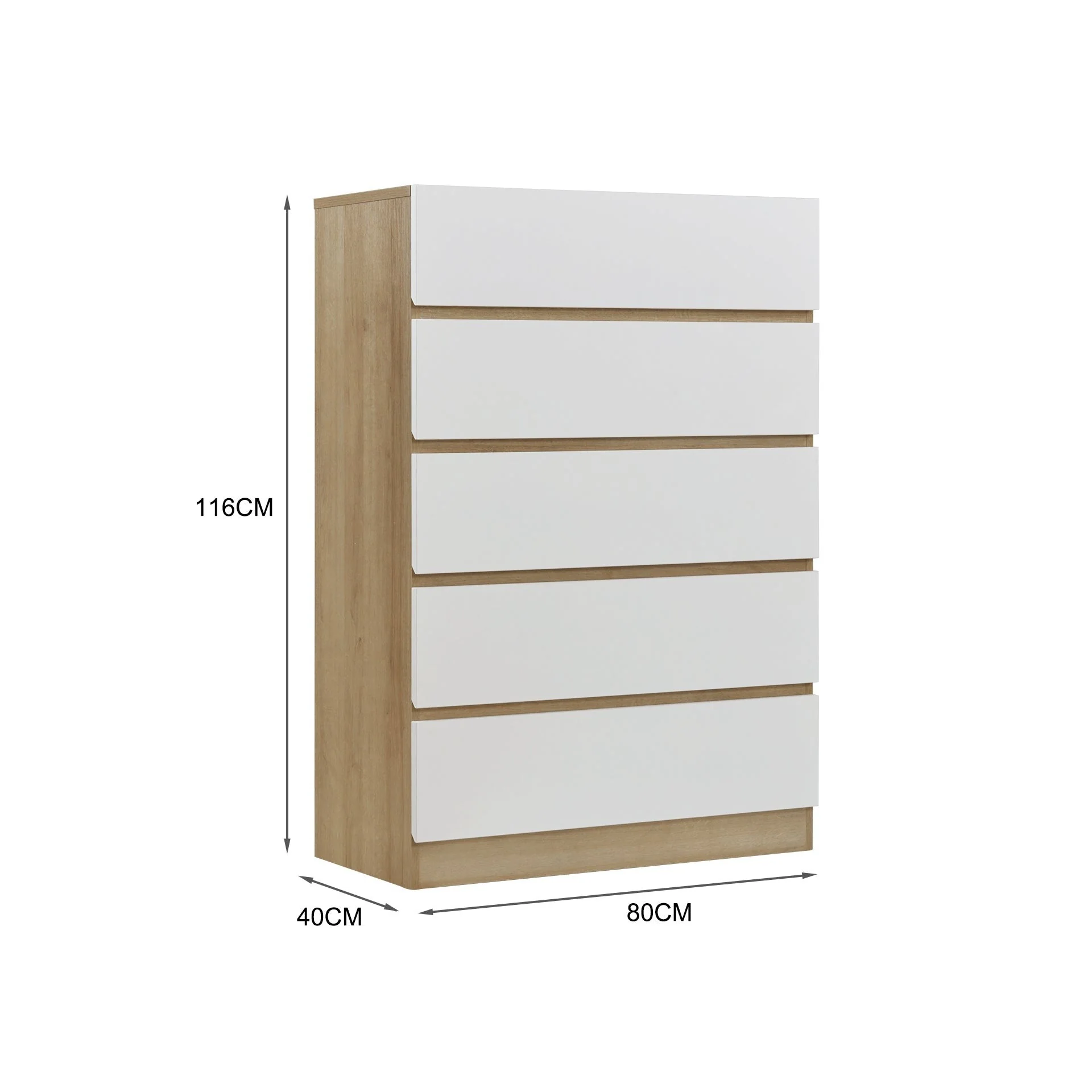 Harris 5 Drawers Tallboy - Oak + White - Image 10
