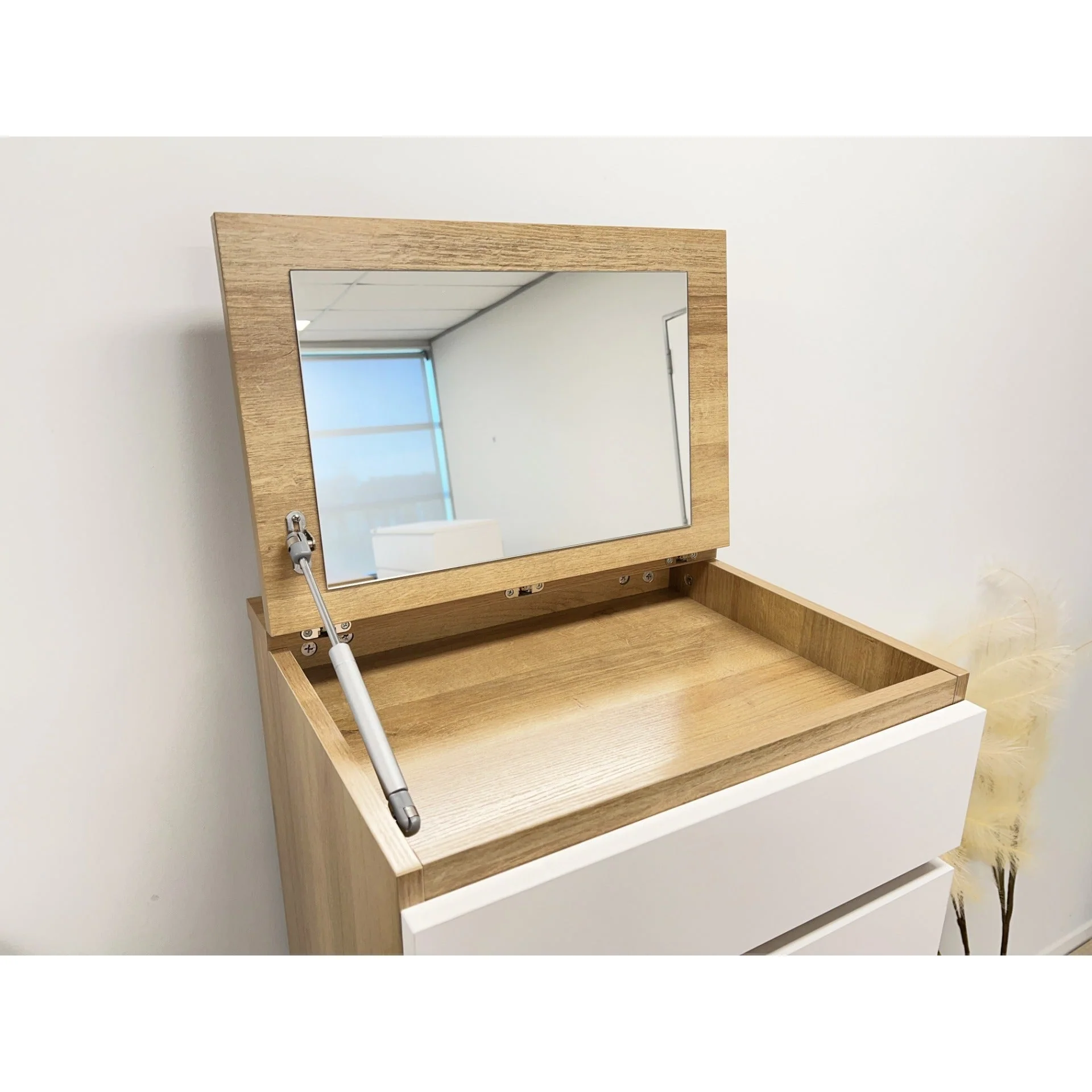 Harris 6 Drawer Tallboy with Mirror - Oak + White - Image 12