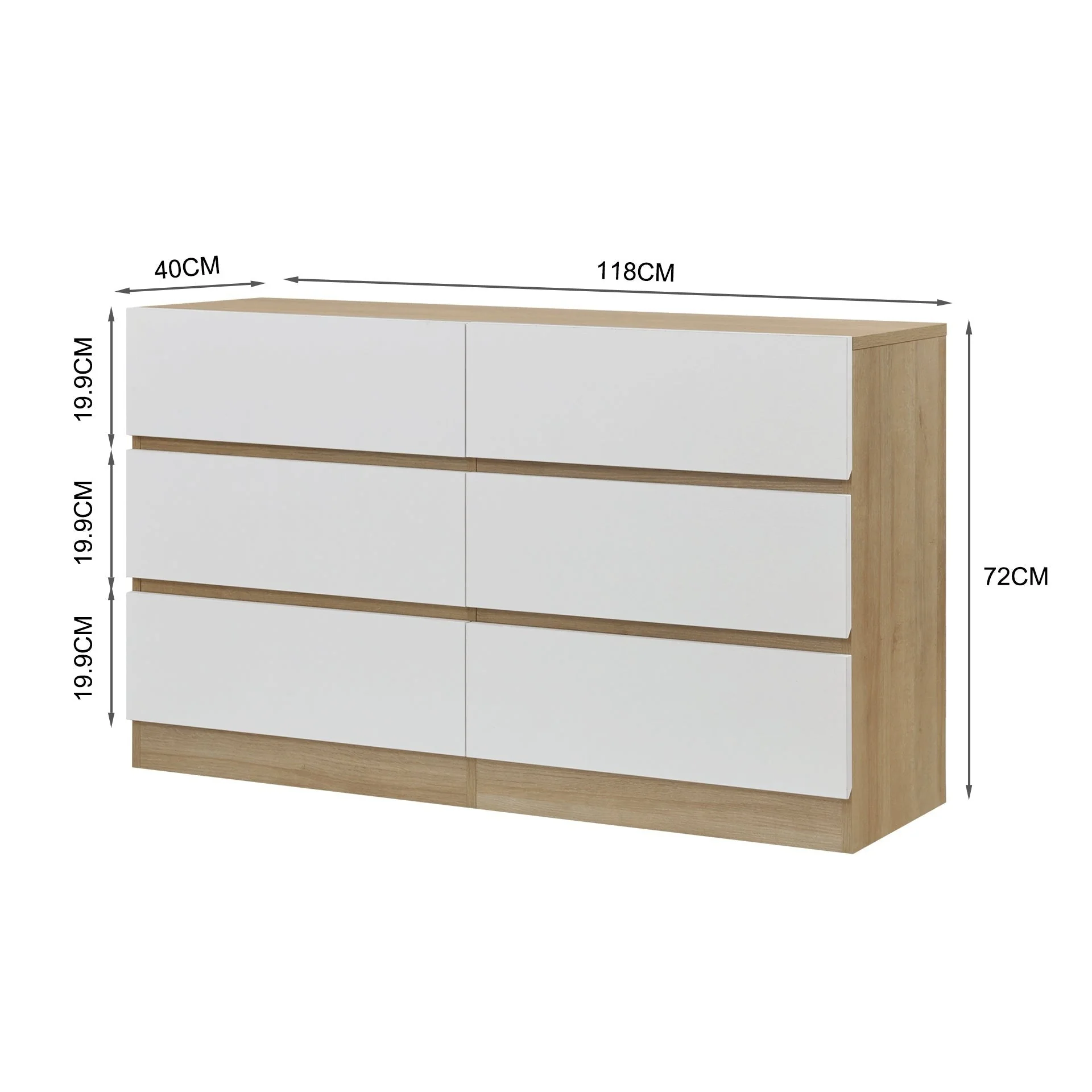 Harris 6 Drawers Low Boy - Oak + White - Image 10