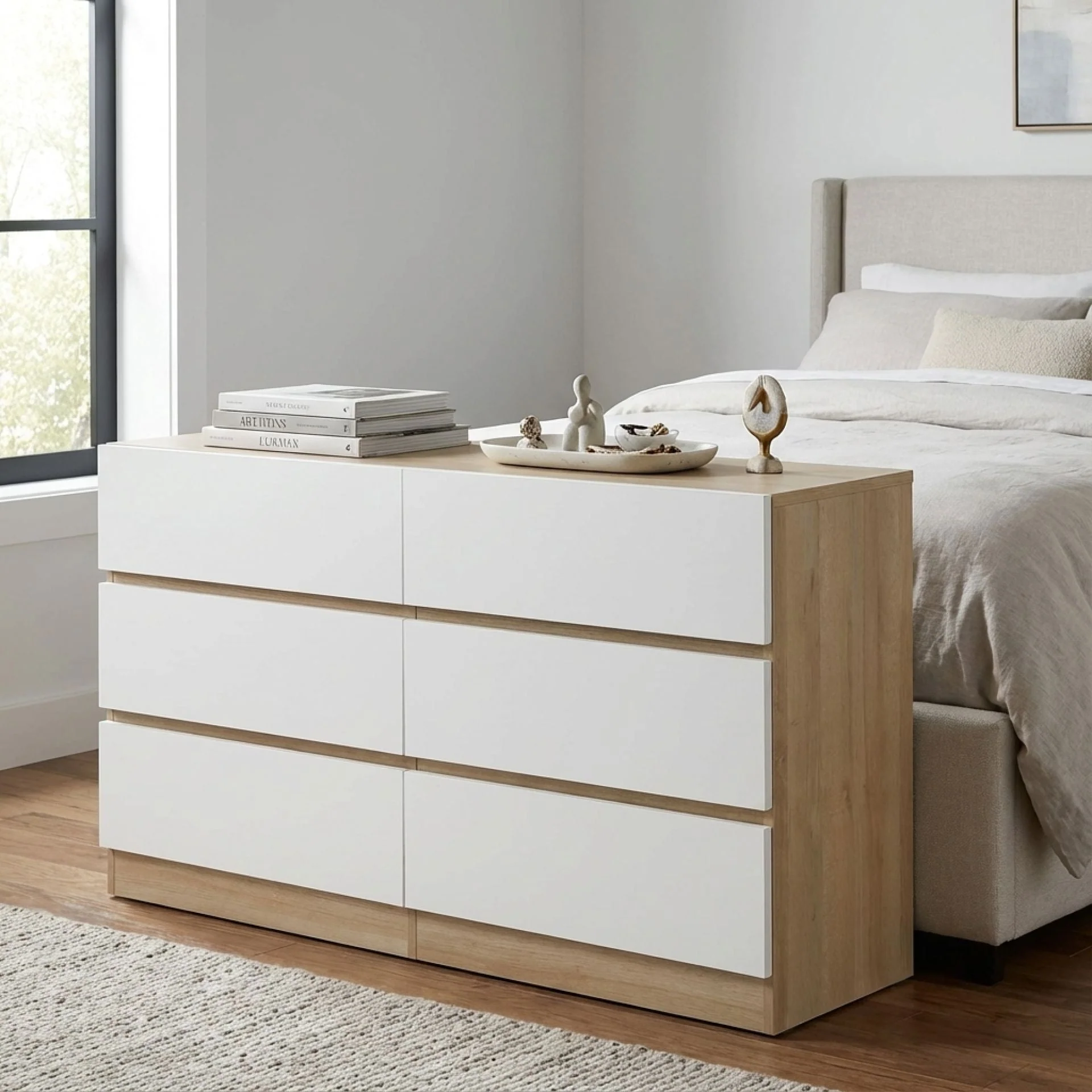 Harris 6 Drawers Low Boy - Oak + White - Image 4