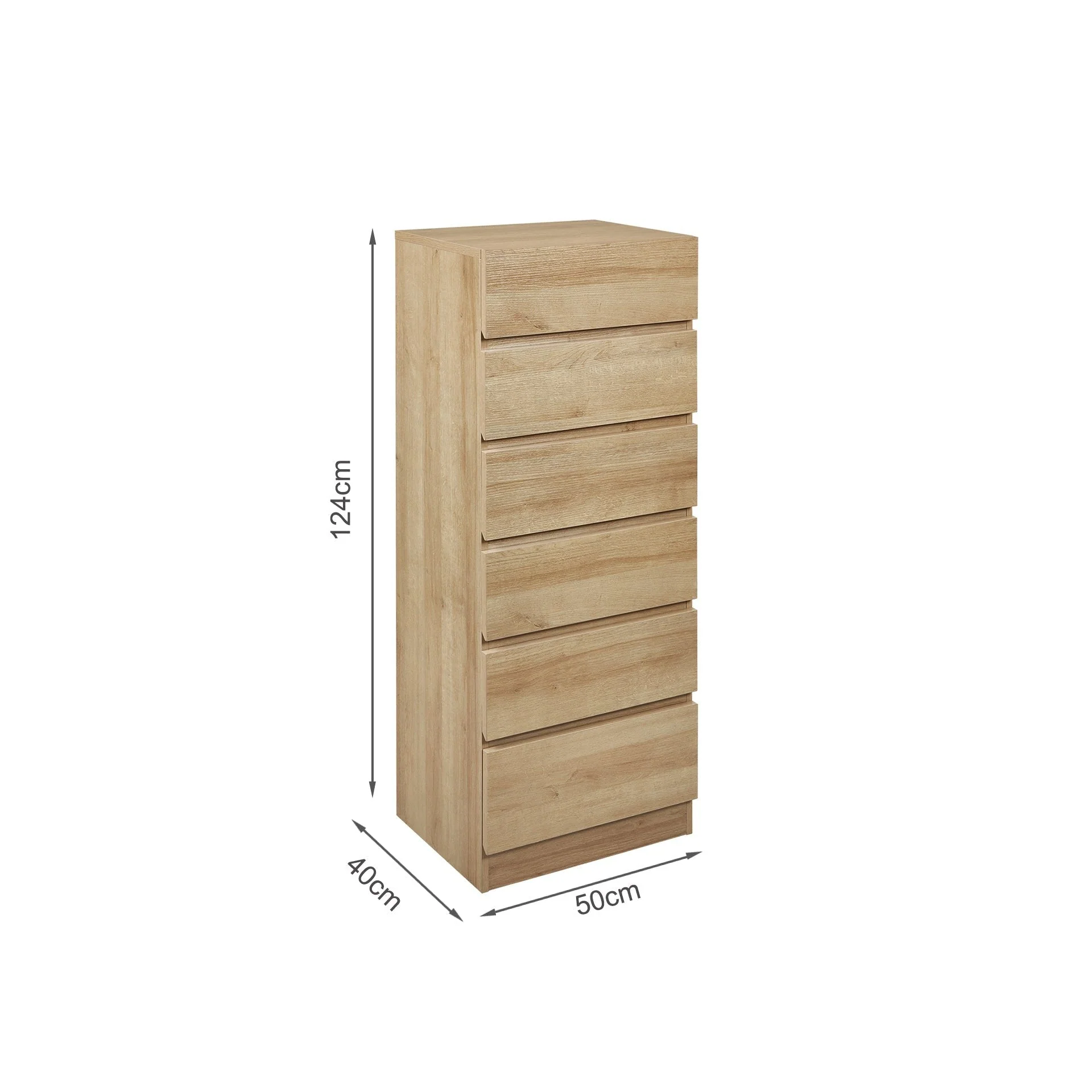 Harris 6 Drawers Slim Tallboy - Oak - Image 13