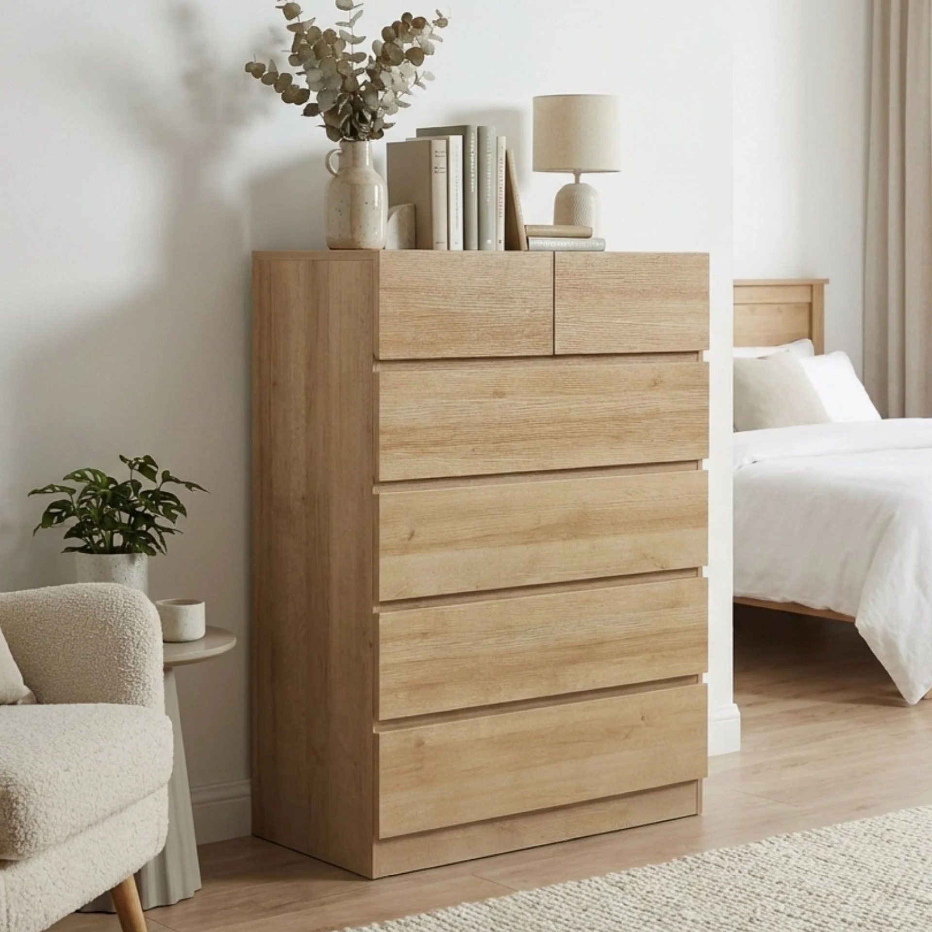 Harris 6 Drawers Tallboy - Oak