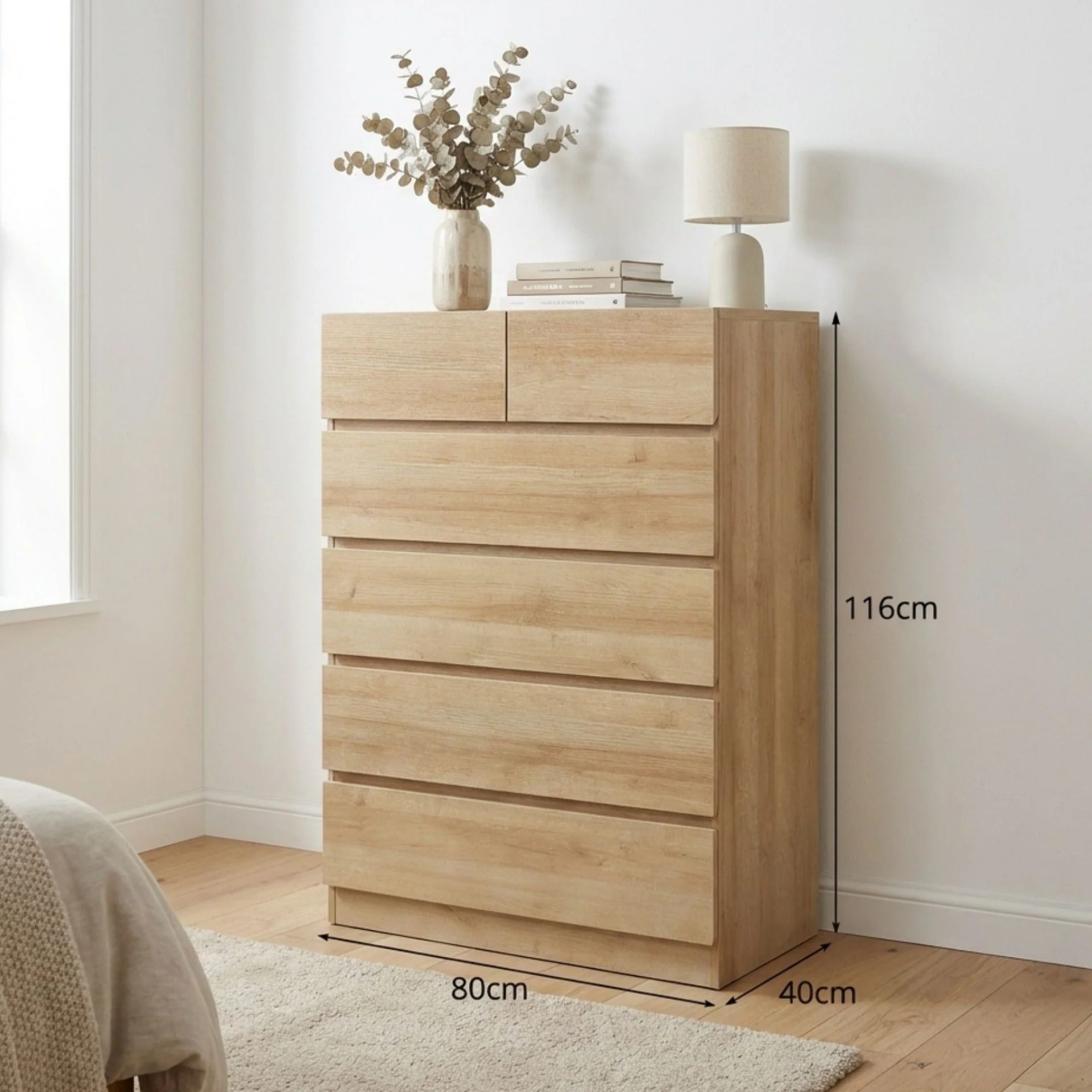 Harris 6 Drawers Tallboy - Oak - Image 6