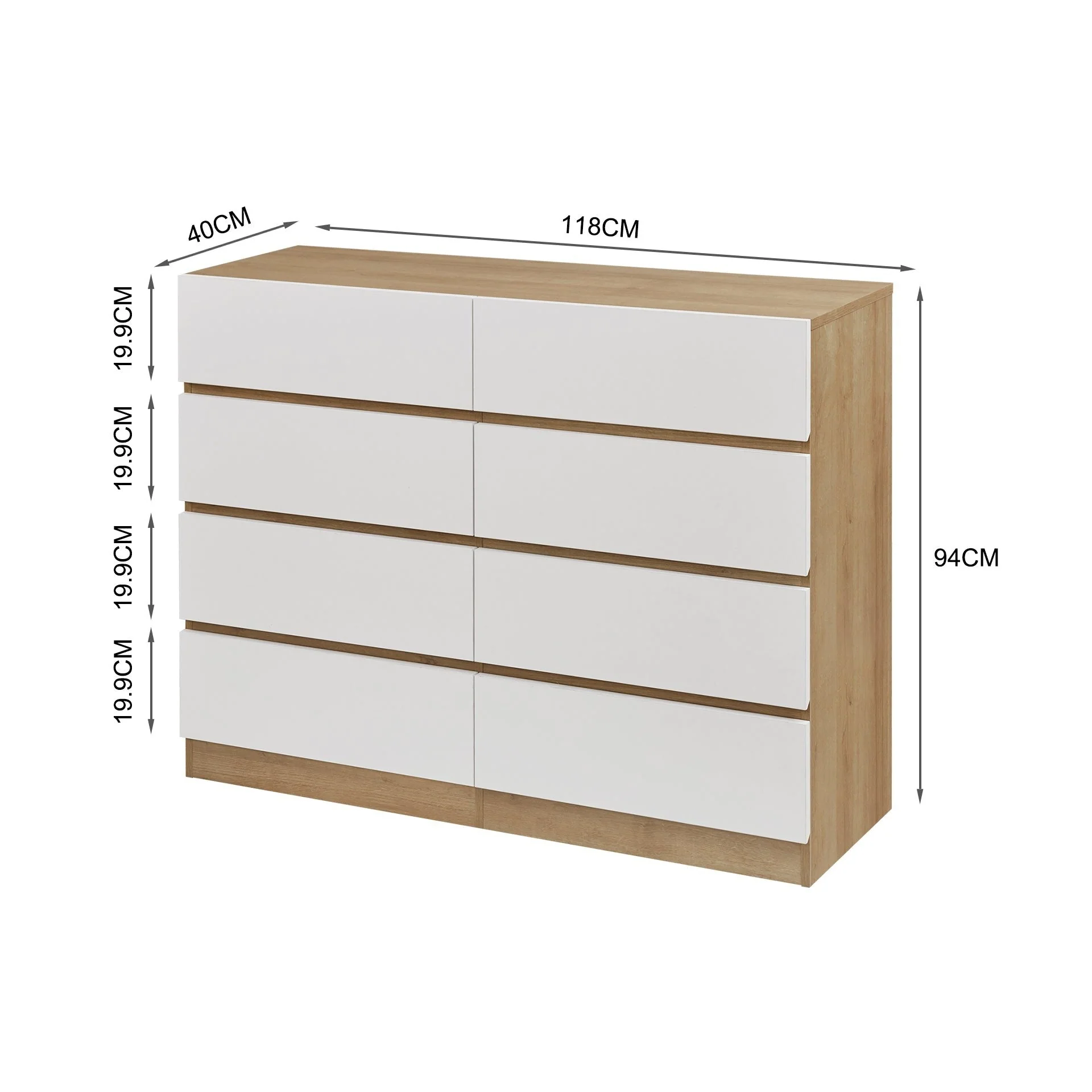 Harris 8 Drawers Low Boy - Oak + White - Image 12