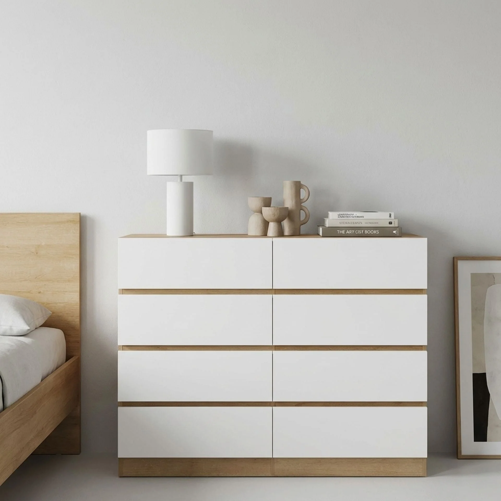 Harris 8 Drawers Low Boy - Oak + White - Image 4