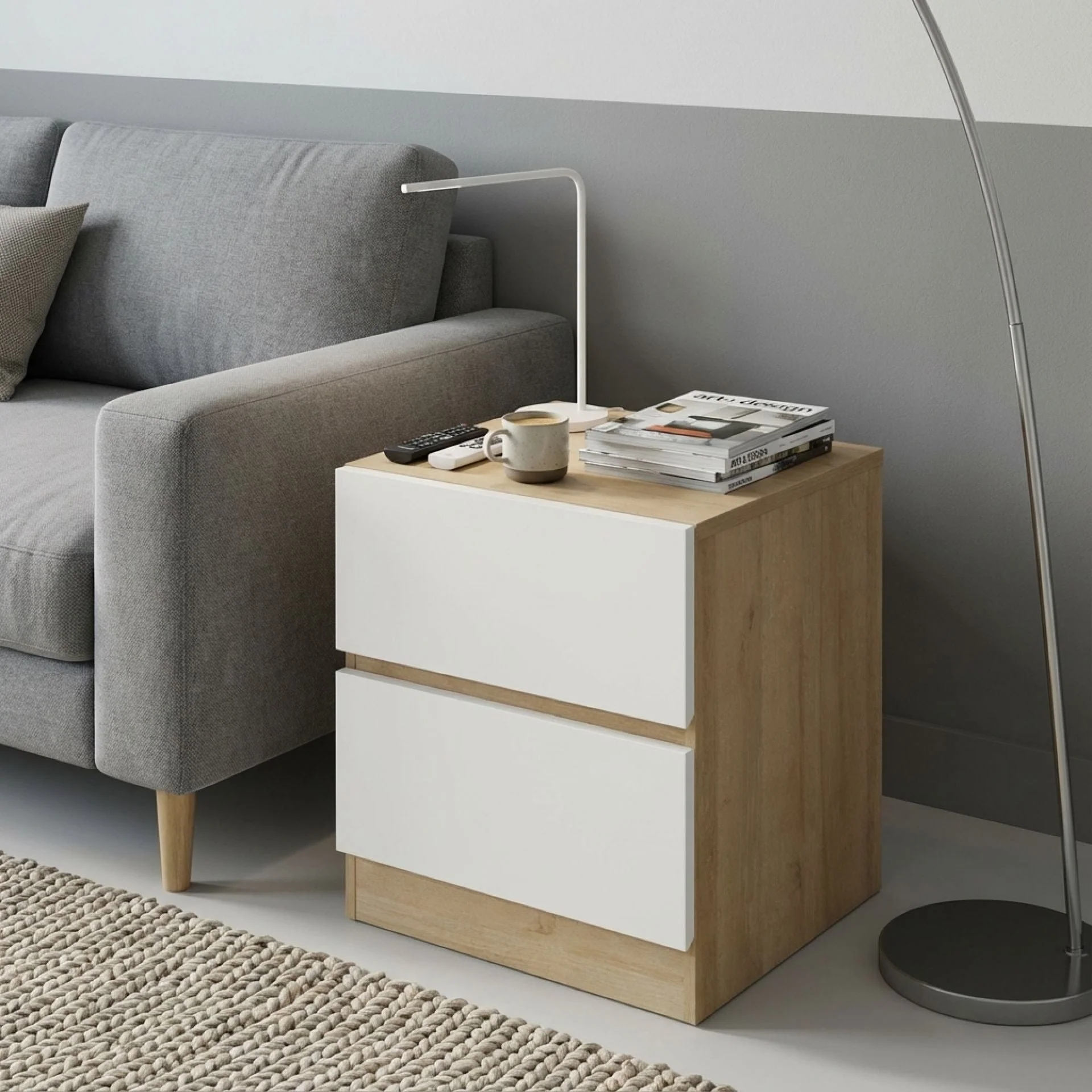 Harris Bedside Table - Oak + White - Image 3