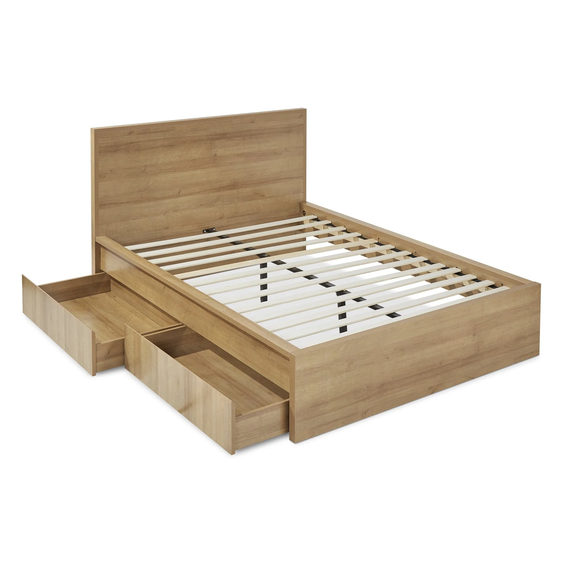 Harris Double Wooden Bed Frame with Storage - Oak - Image 10