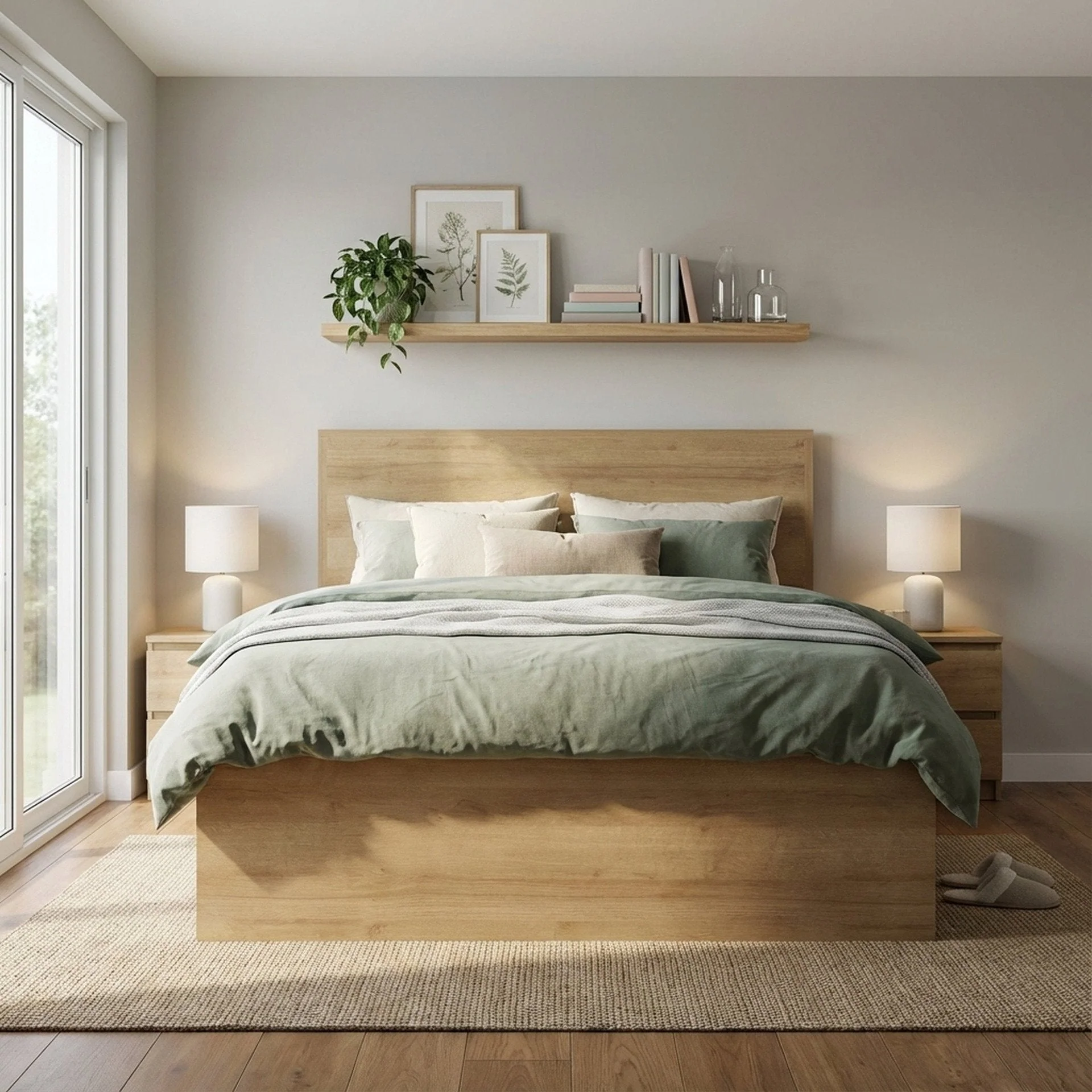 Harris Double Wooden Bed Frame with Storage - Oak - Image 3