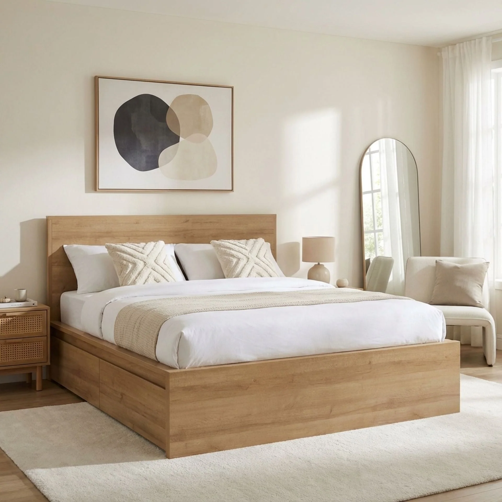 Harris King Bed Frame with Storage - Oak