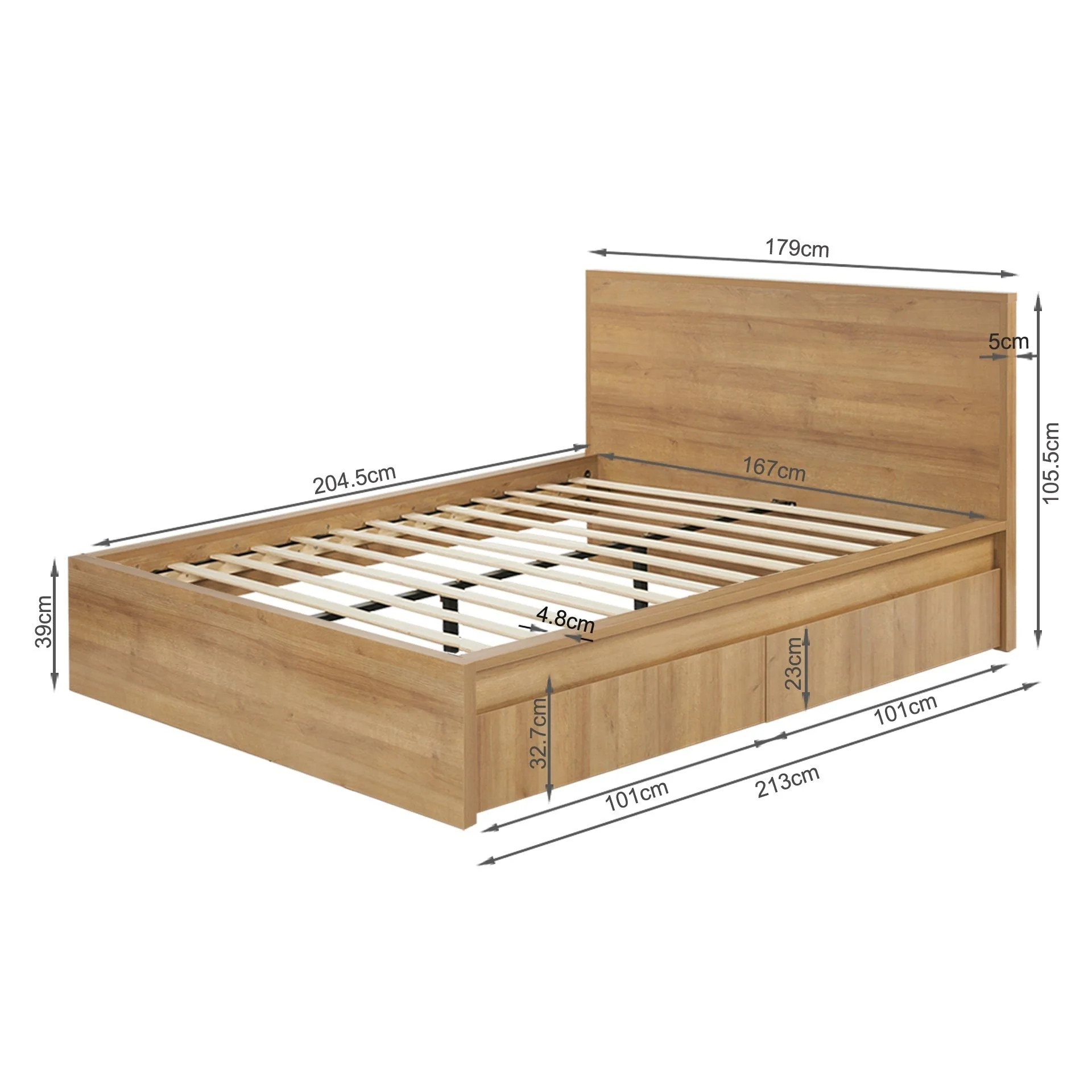 Harris King Bed Frame with Storage - Oak - Image 12