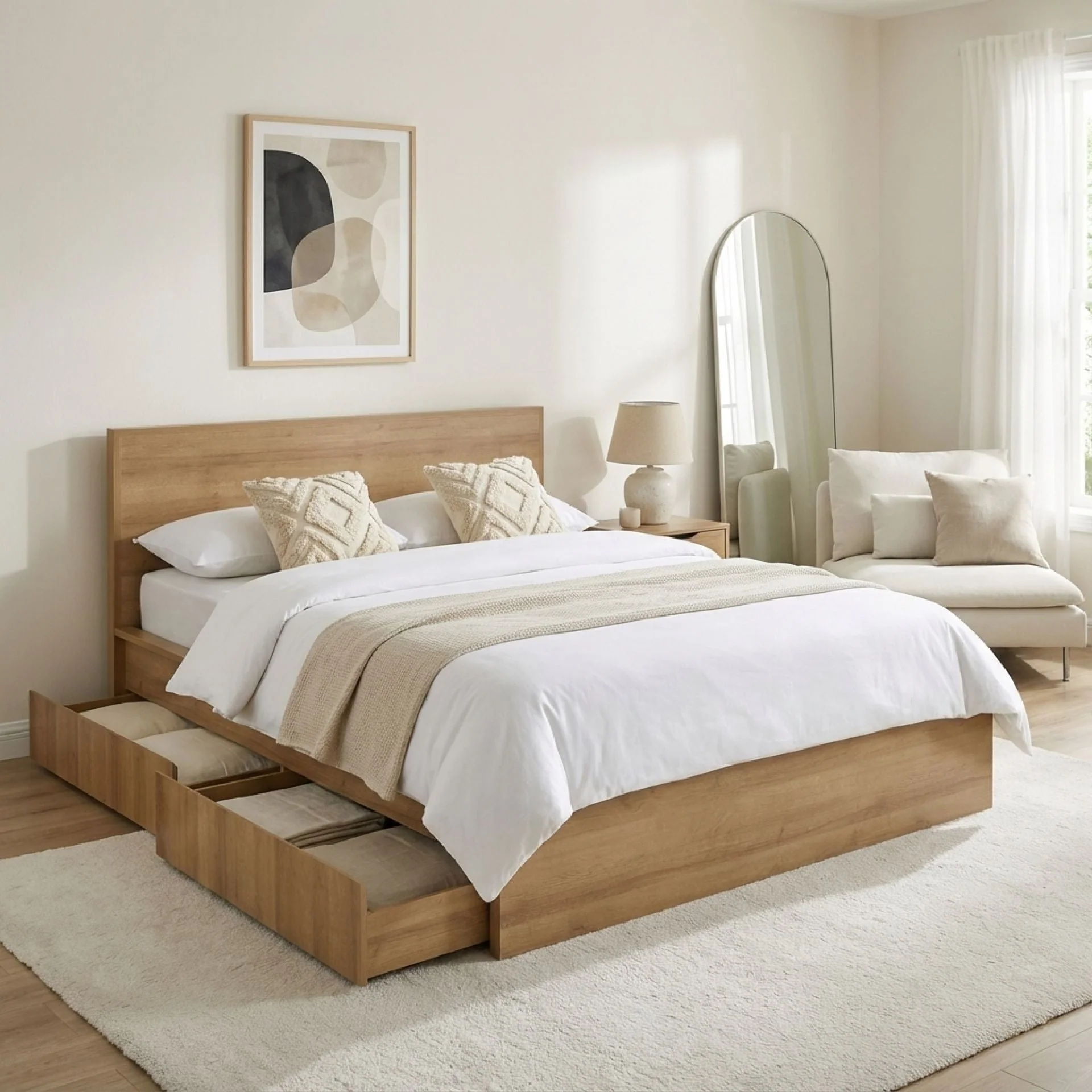 Harris King Bed Frame with Storage - Oak - Image 2