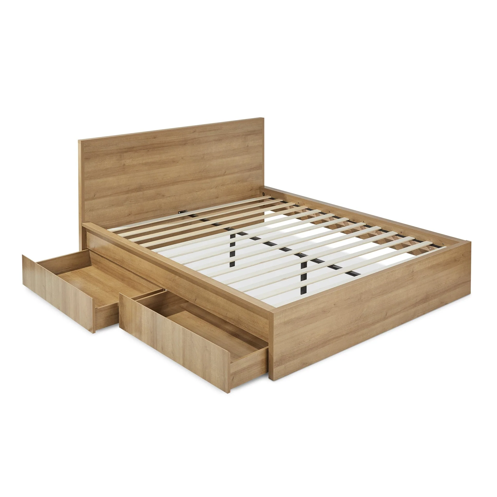 Harris King Bed Frame with Storage - Oak - Image 7