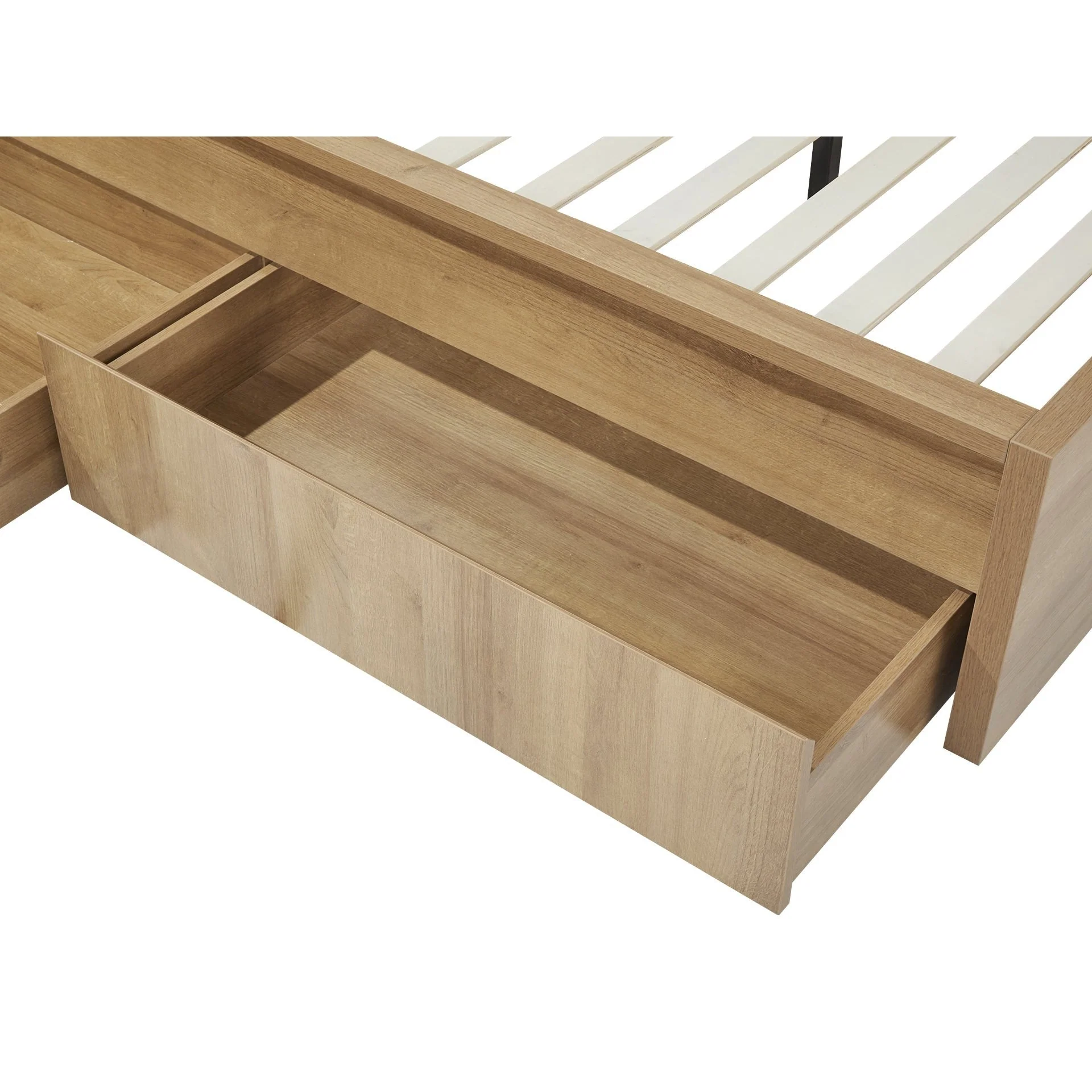 Harris King Bed Frame with Storage - Oak - Image 9