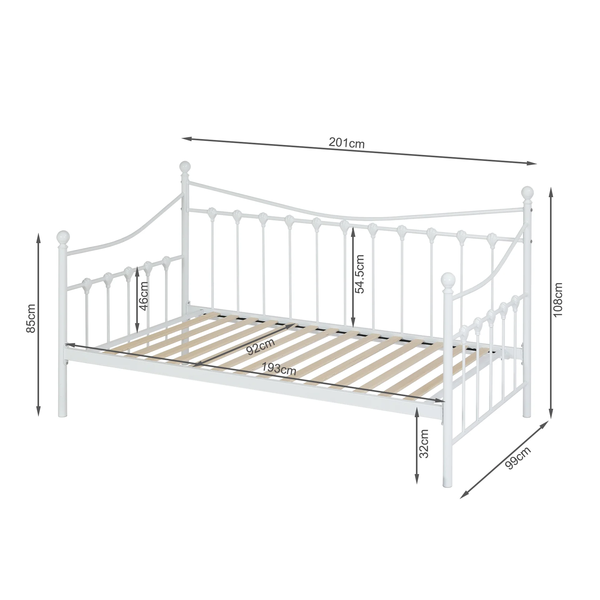 Hartz Single Metal Day Bed - White - Image 12