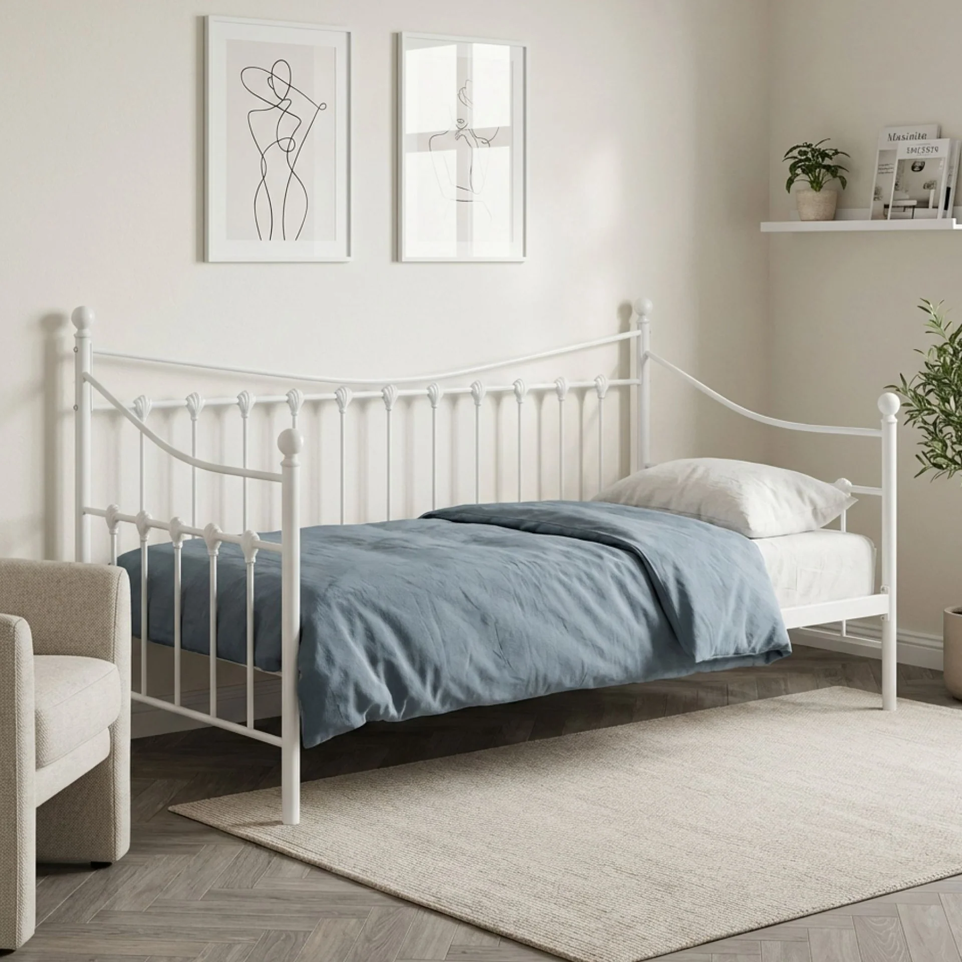 Hartz Single Metal Day Bed - White - Image 3