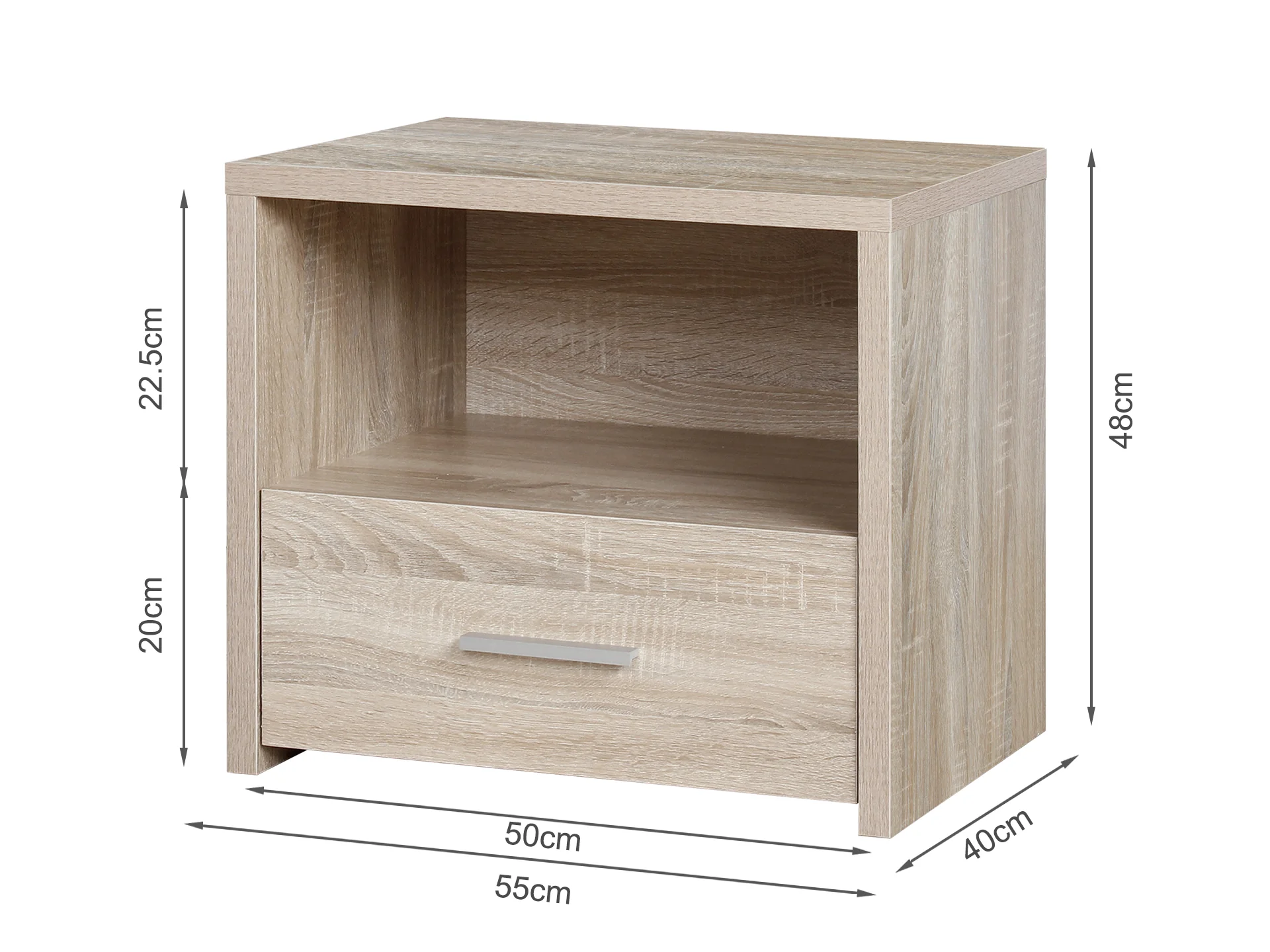 Hassan Bedside Table with 1 Drawer - Oak - Image 6