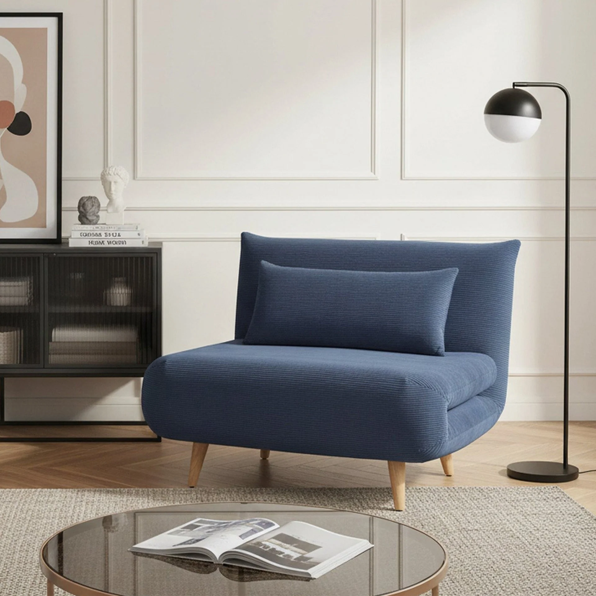 Hastings 1 Seater Fold-Out Sofa Bed - Navy Blue