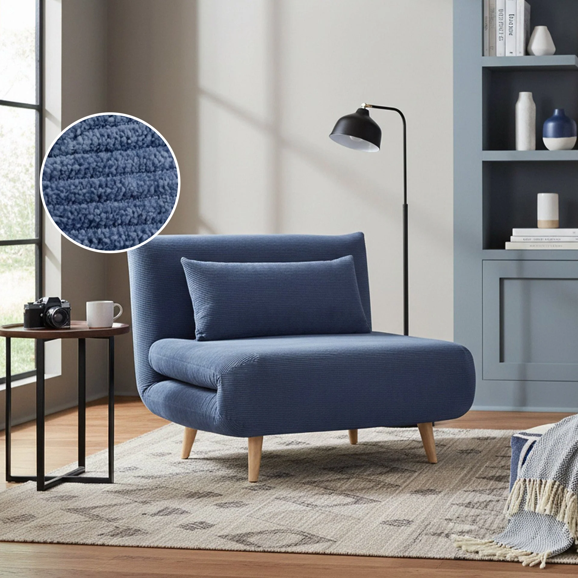 Hastings 1 Seater Fold-Out Sofa Bed - Navy Blue - Image 2