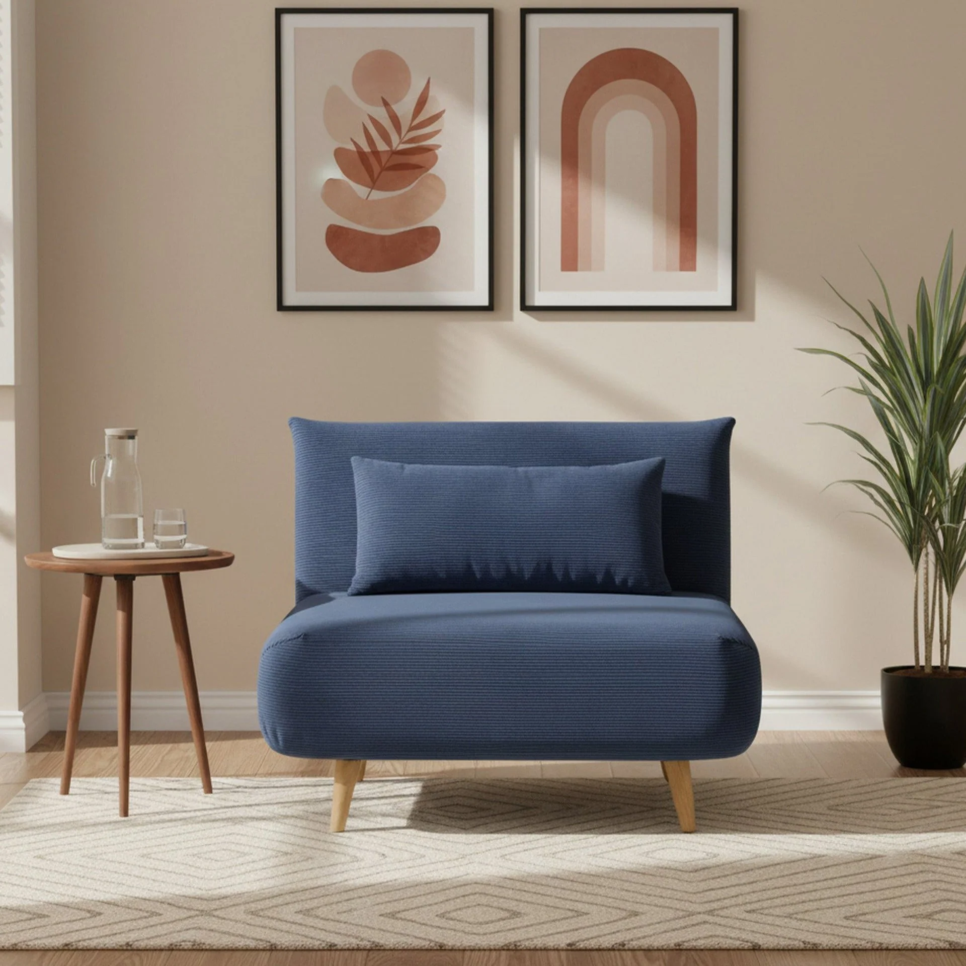 Hastings 1 Seater Fold-Out Sofa Bed - Navy Blue - Image 3