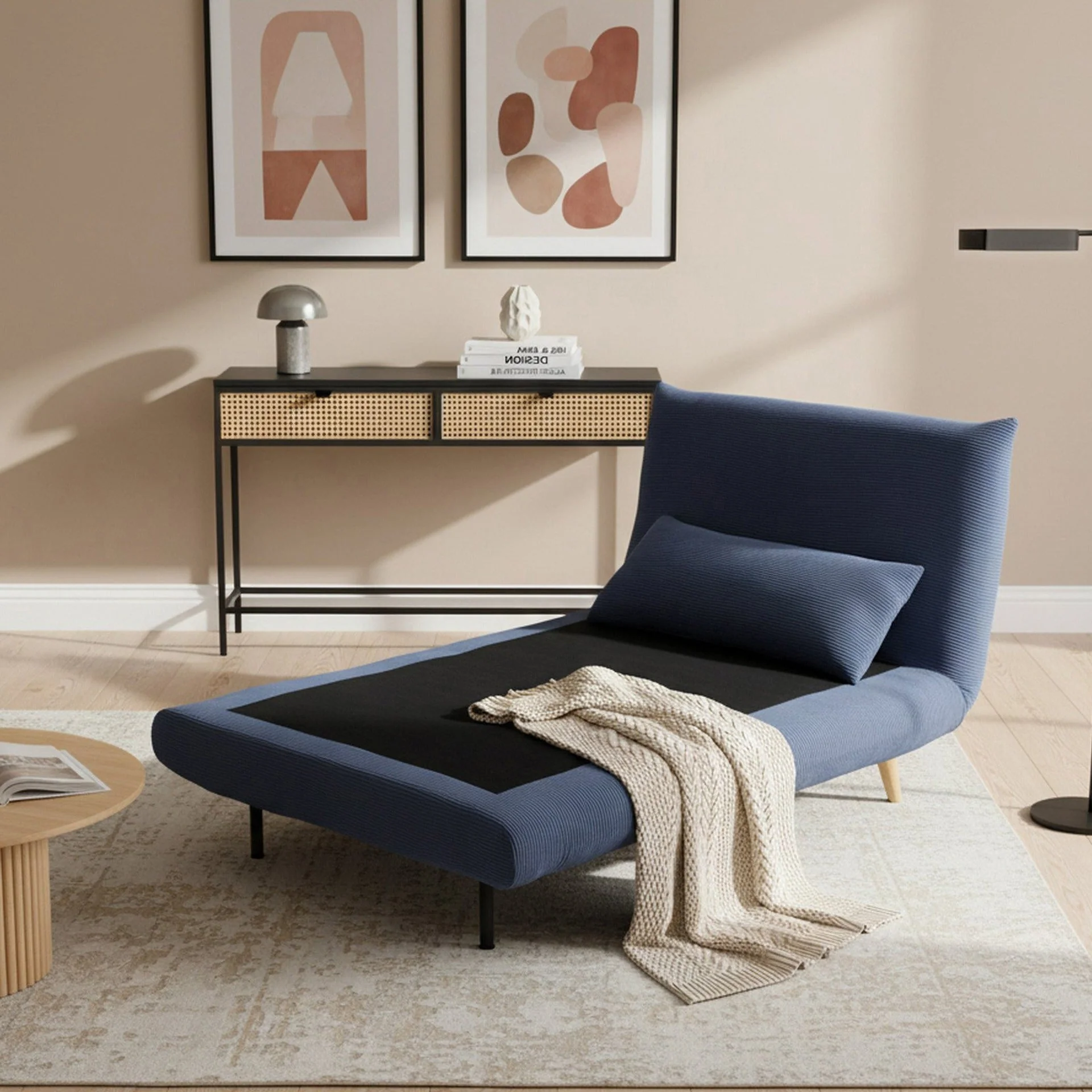 Hastings 1 Seater Fold-Out Sofa Bed - Navy Blue - Image 4