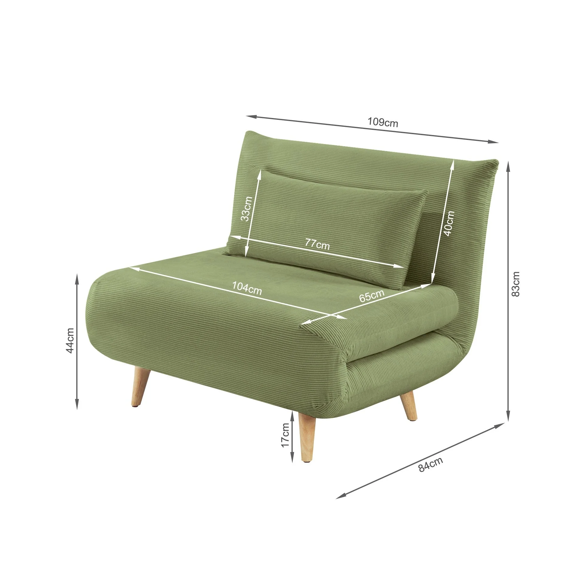 Hastings 1 Seater Fold-Out Sofa Bed - Olive - Image 15
