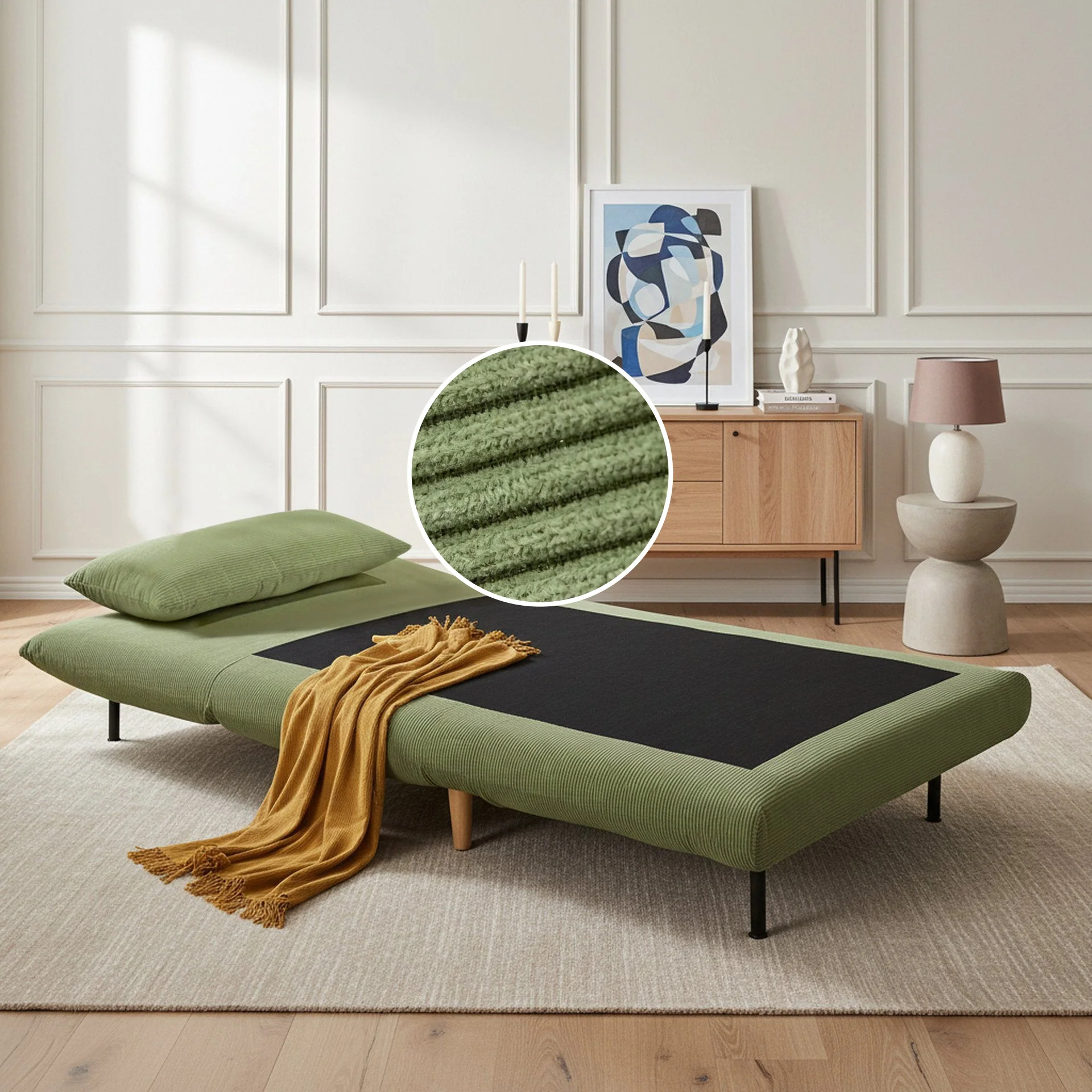 Hastings 1 Seater Fold-Out Sofa Bed - Olive - Image 2