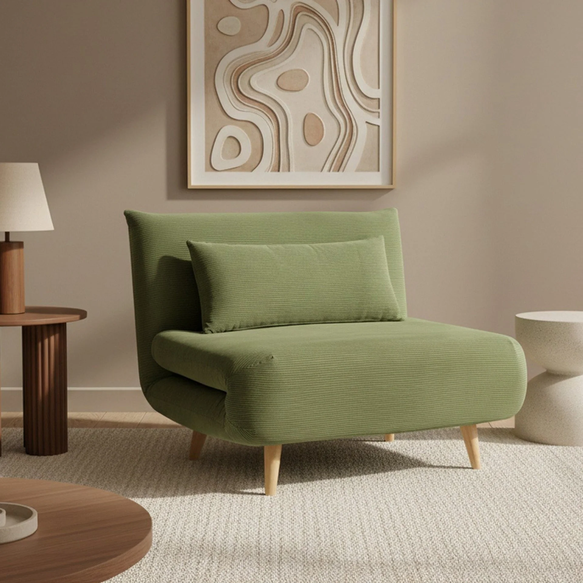 Hastings 1 Seater Fold-Out Sofa Bed - Olive - Image 3