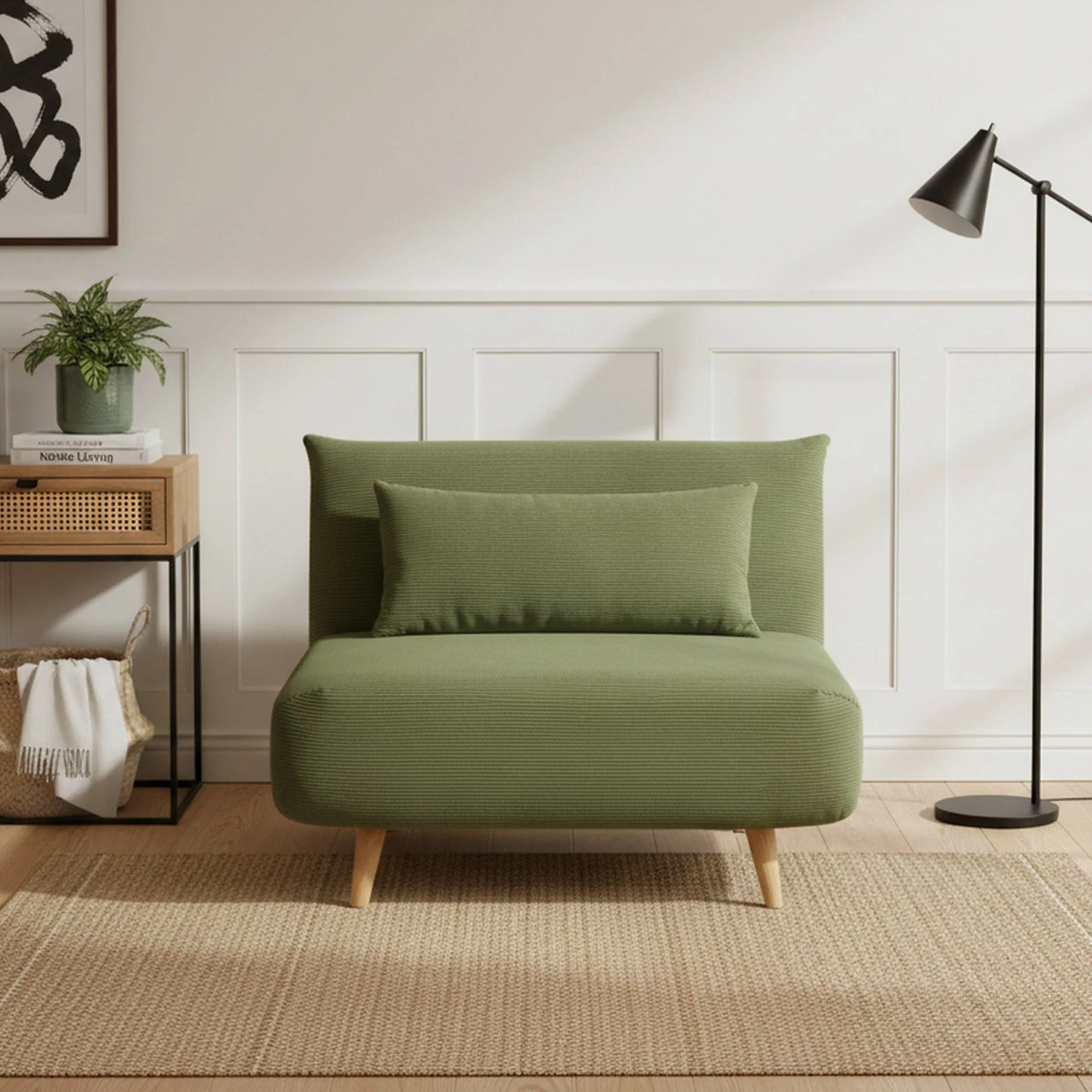 Hastings 1 Seater Fold-Out Sofa Bed - Olive - Image 5