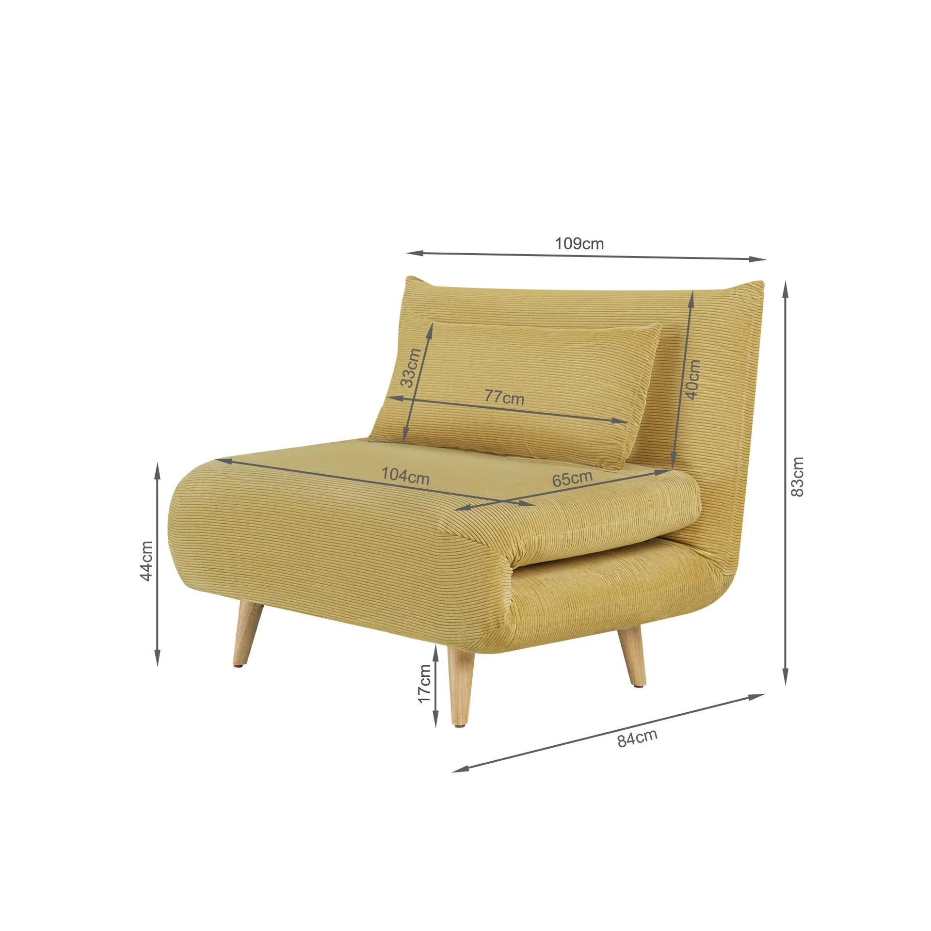 Hastings 1 Seater Fold-Out Sofa Bed - Yellow - Image 15
