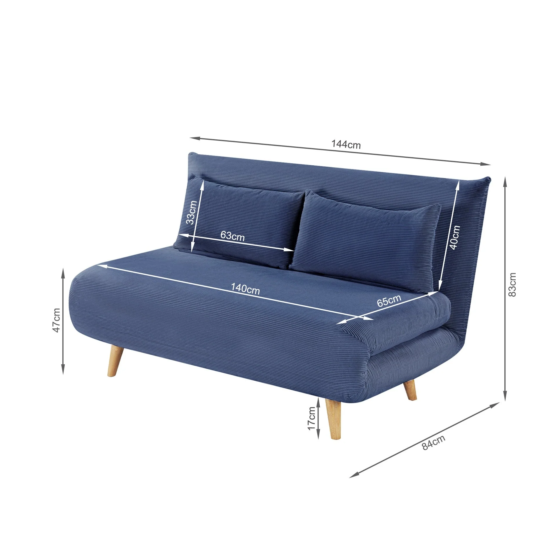 Hastings 2 Seater Fold-Out Sofa Bed - Navy Blue - Image 15