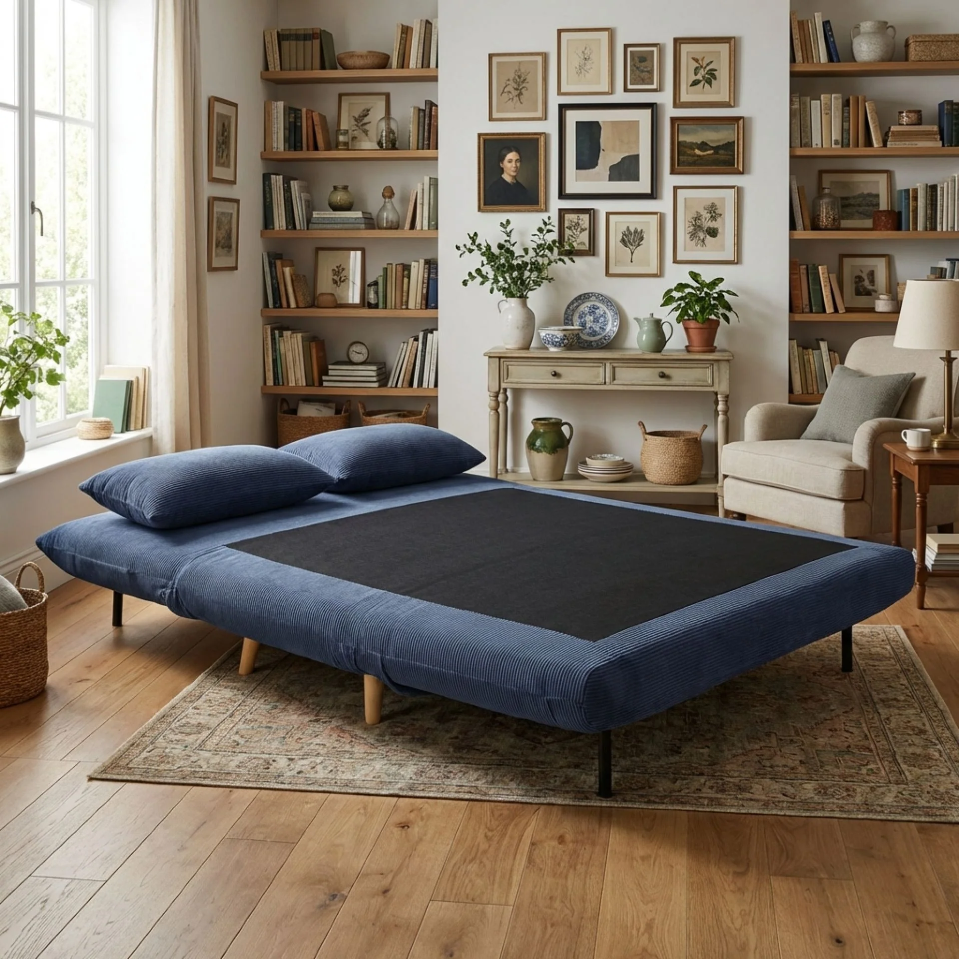 Hastings 2 Seater Fold-Out Sofa Bed - Navy Blue - Image 3