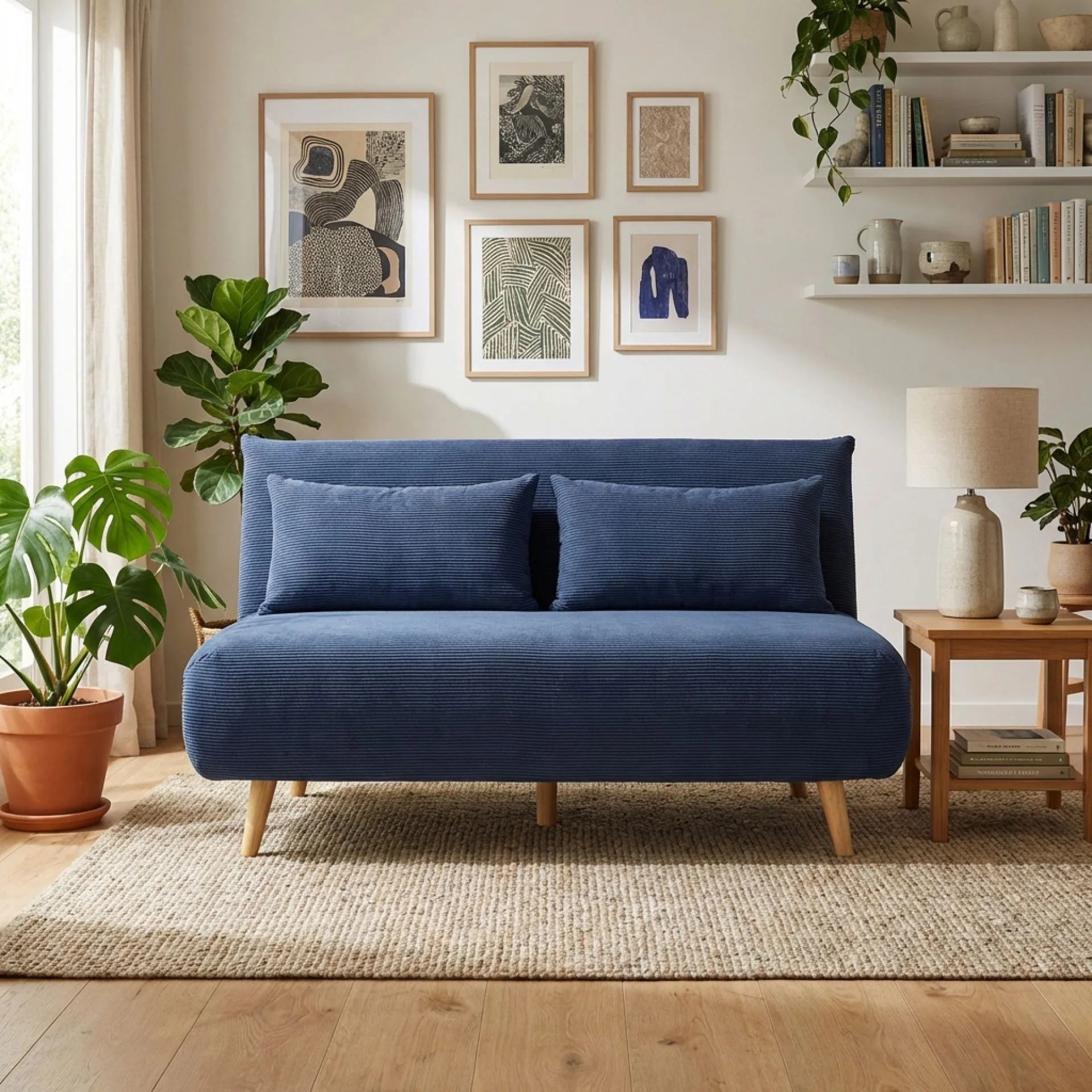 Hastings 2 Seater Fold-Out Sofa Bed - Navy Blue - Image 4