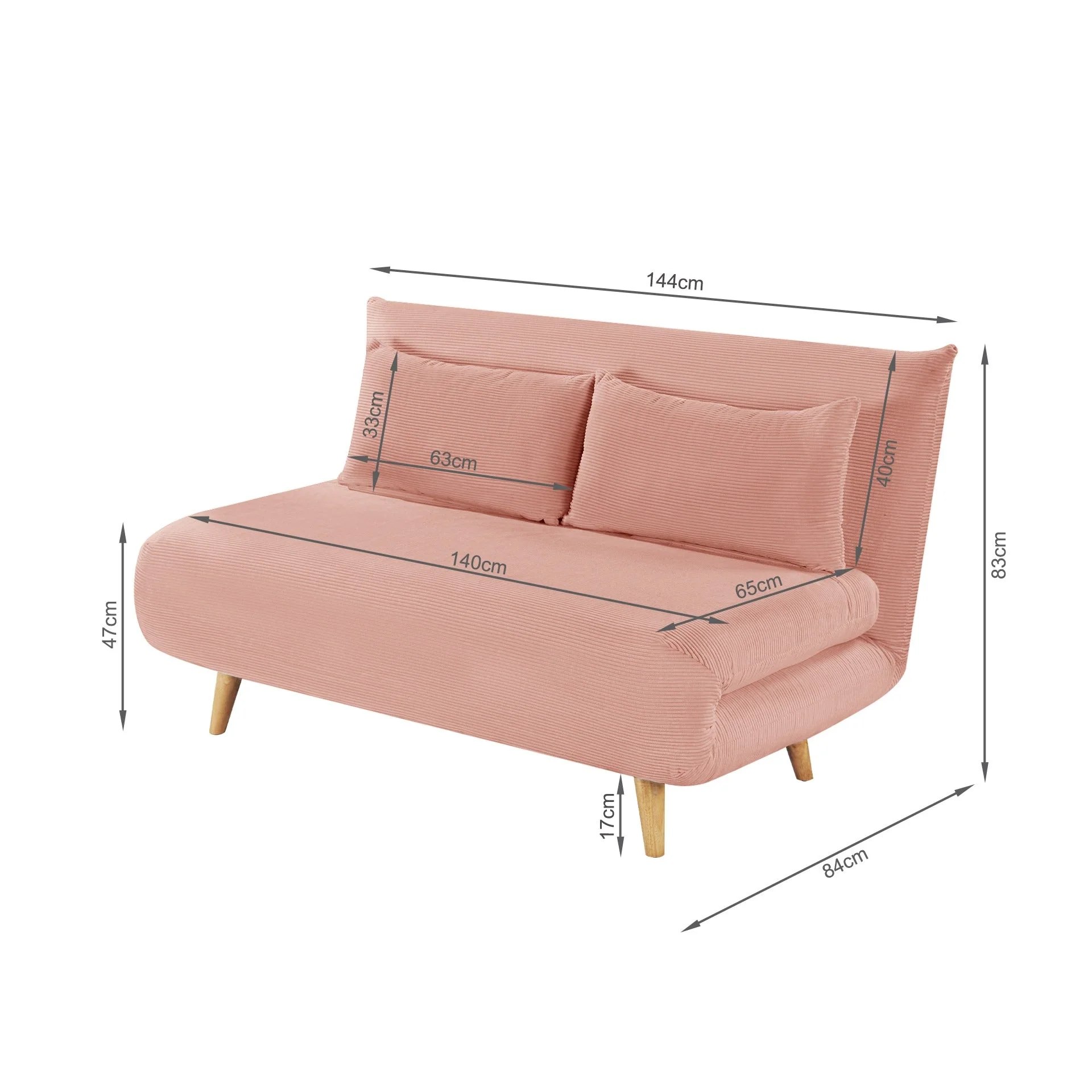 Hastings 2 Seater Fold-Out Sofa Bed - Pink - Image 12