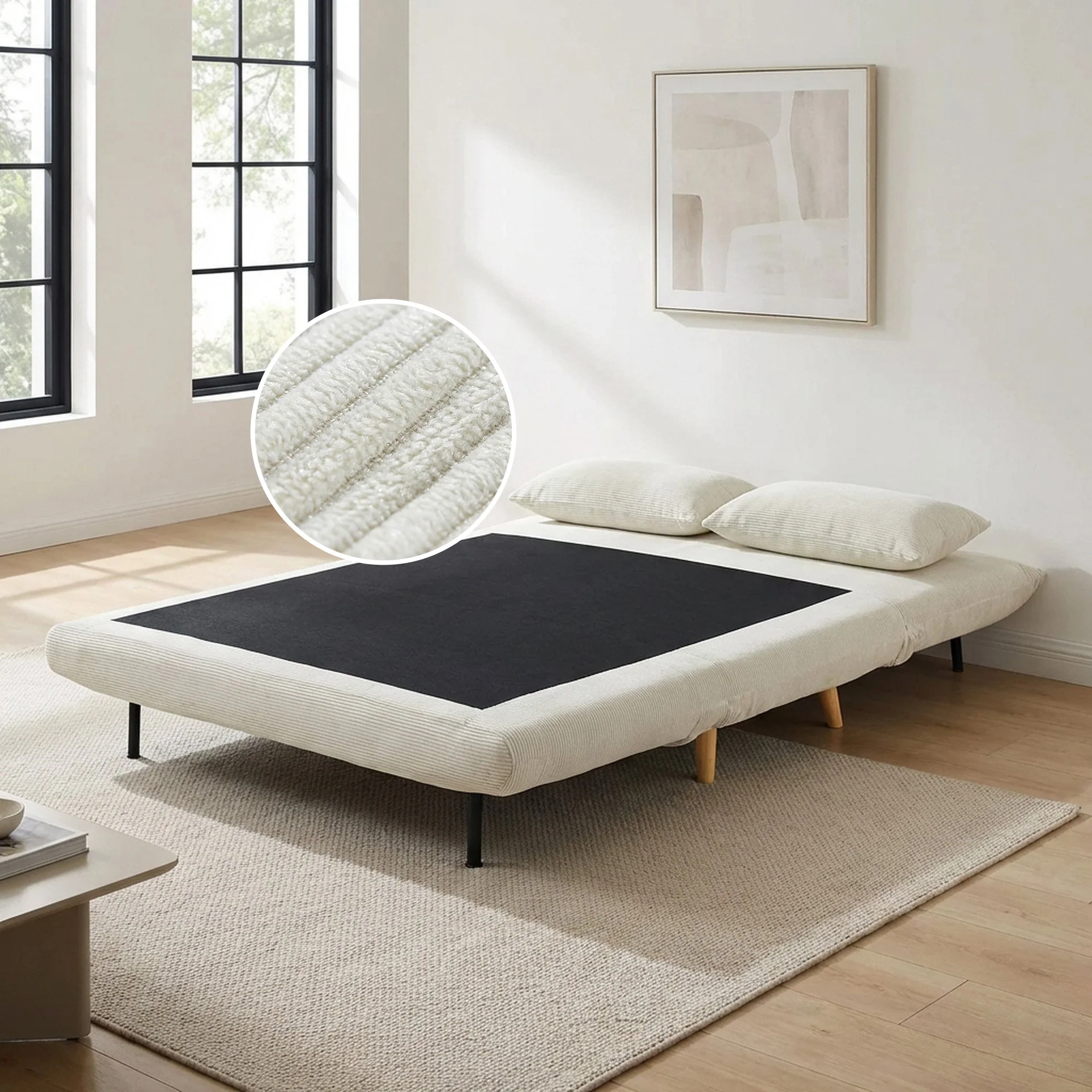 Hastings 2 Seater Fold-Out Sofa Bed - Beige - Image 2