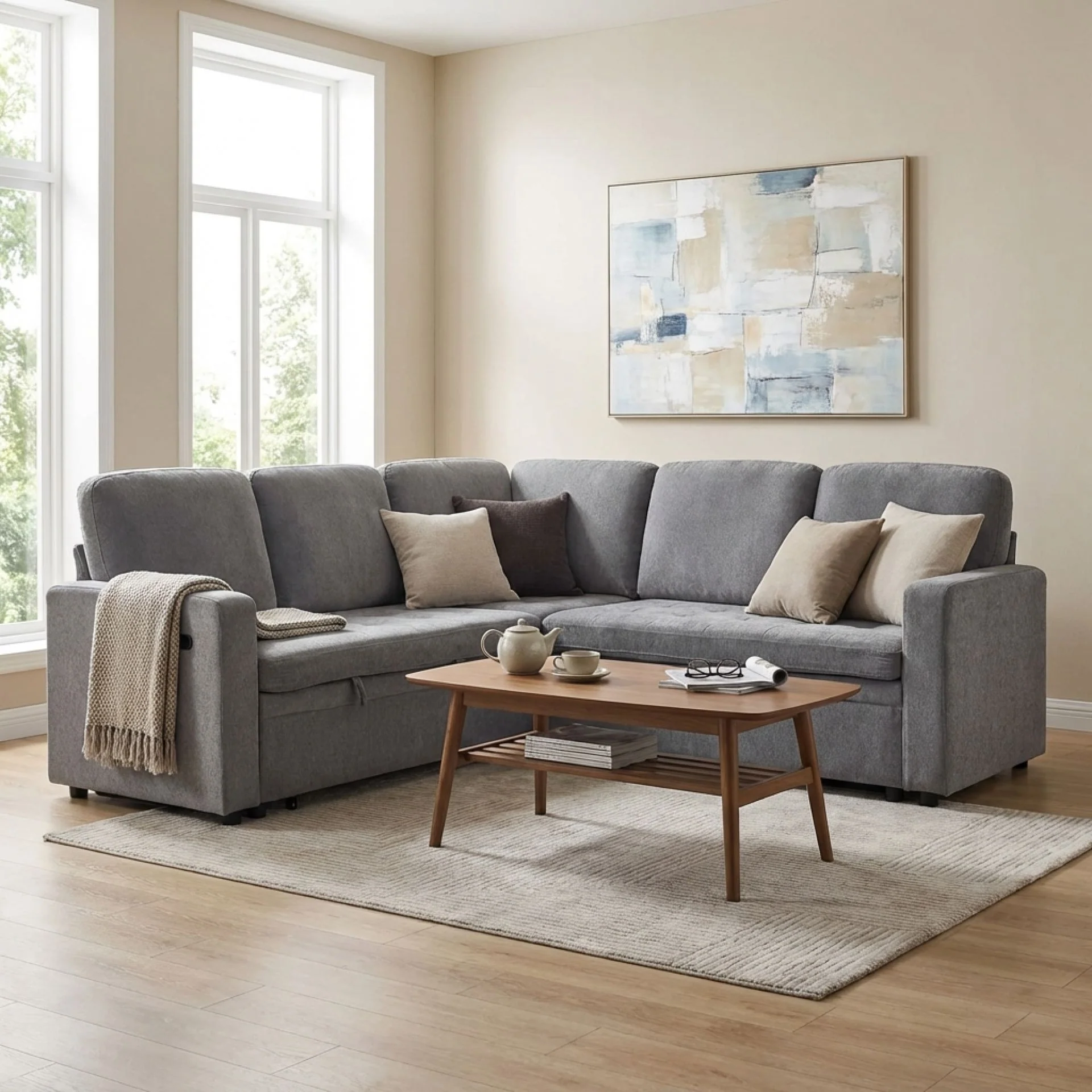 Haven L-Shaped Sofa Bed with Storage - Dark Grey - Image 18