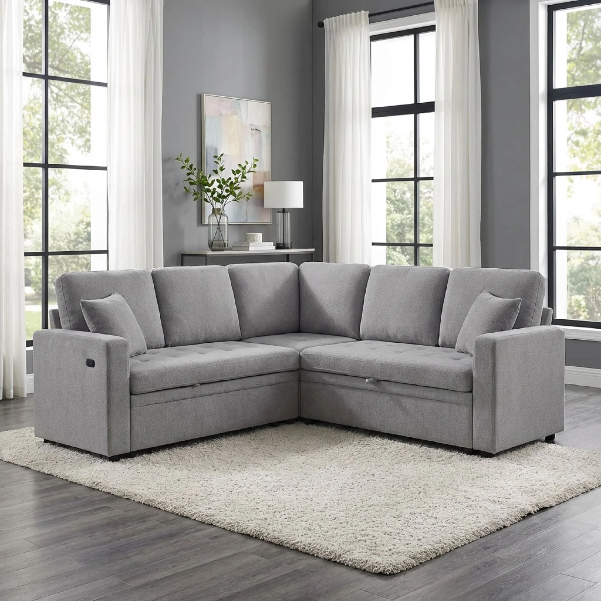 Haven L-Shaped Sofa Bed with Storage - Dark Grey - Image 22