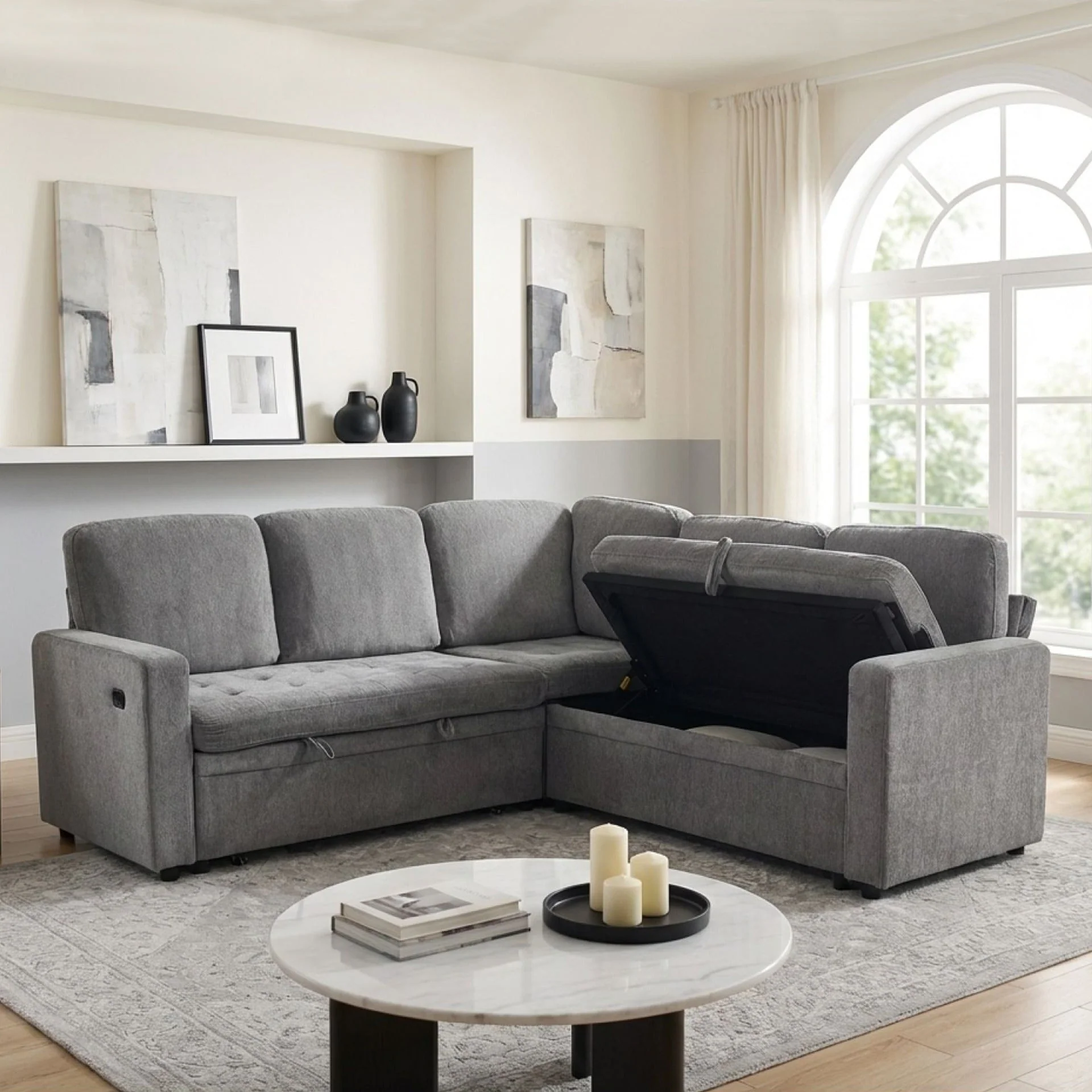 Haven L-Shaped Sofa Bed with Storage - Dark Grey - Image 25