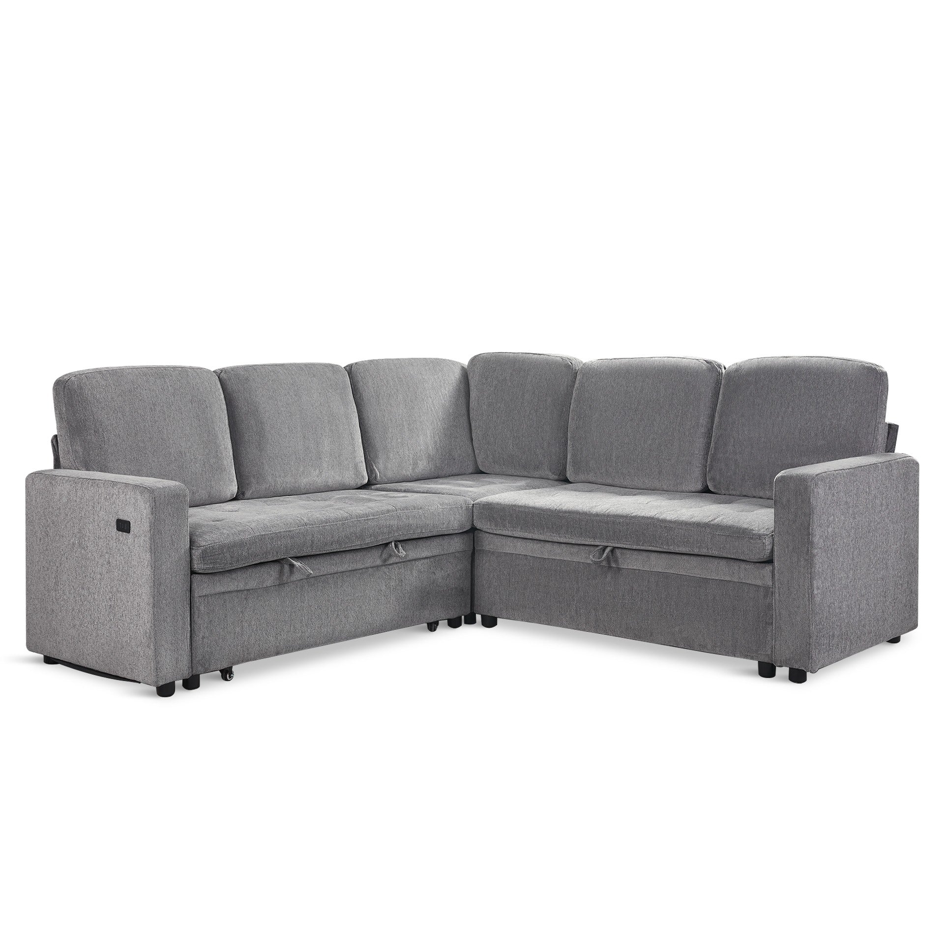 Haven L-Shaped Sofa Bed with Storage - Dark Grey - Image 30