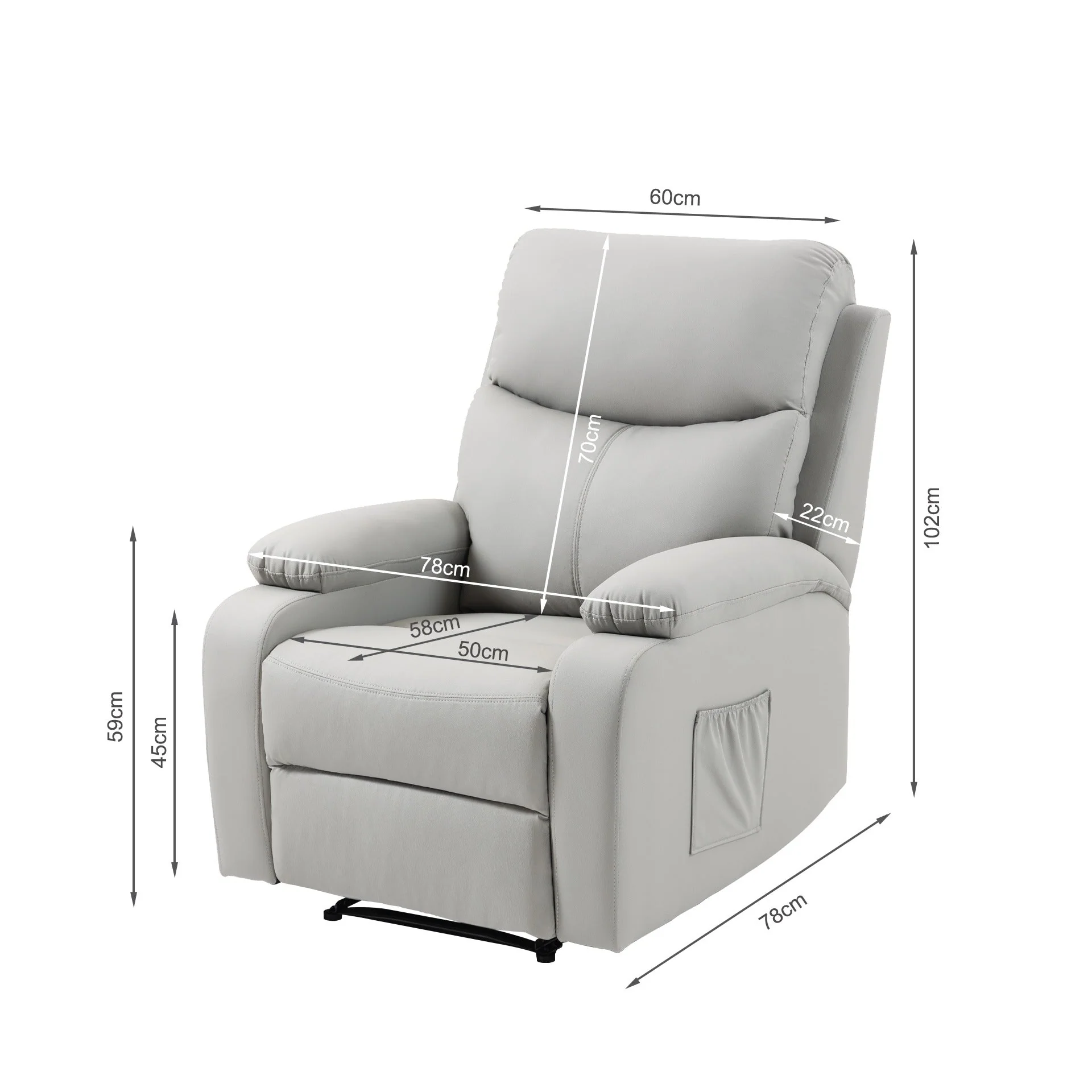 Haven PU Manual Recliner Chair - Light Grey - Image 12