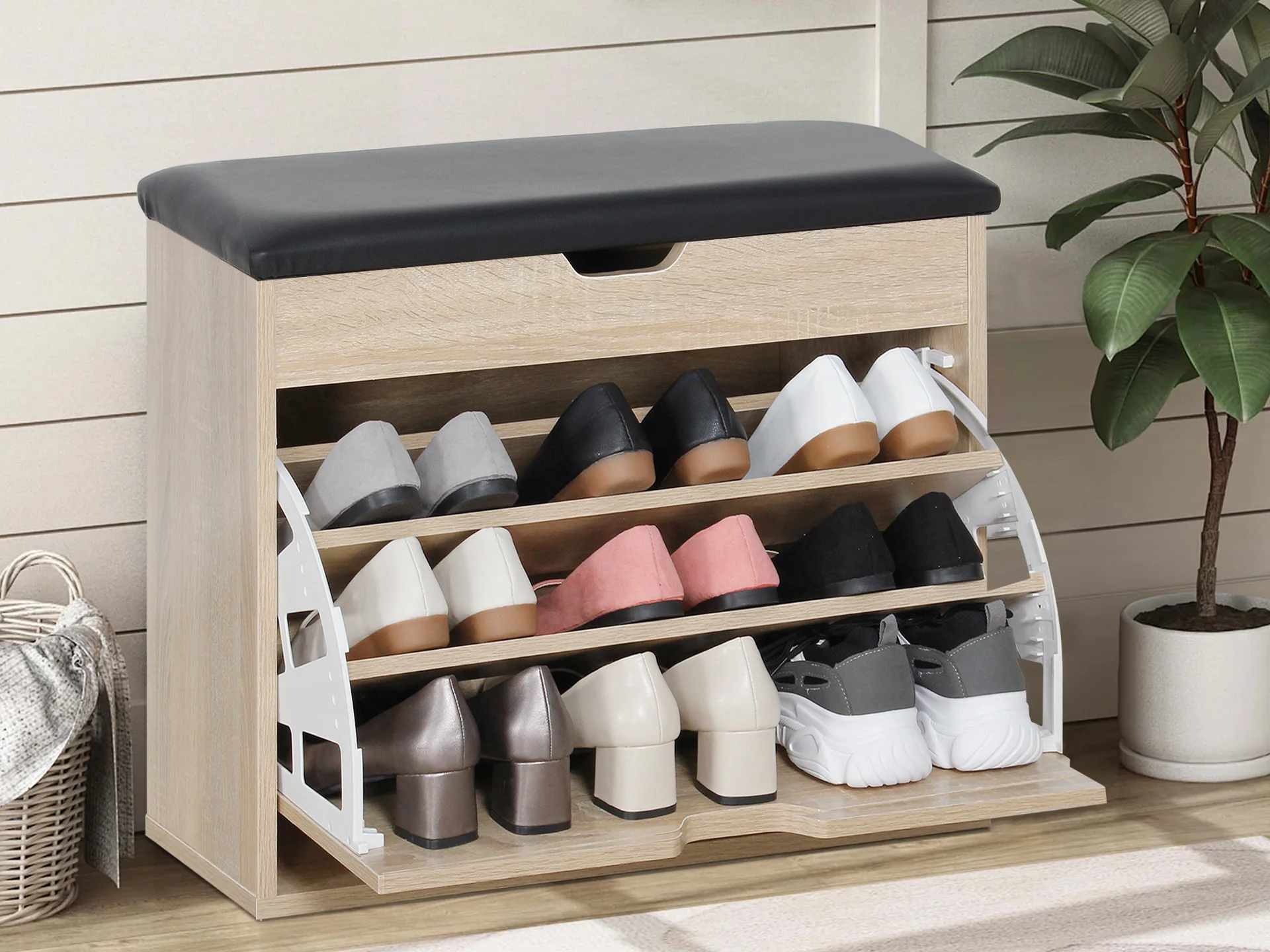 Hawea Shoe Rack Wooden Storage Cabinet 3 Layer - Oak - Image 2