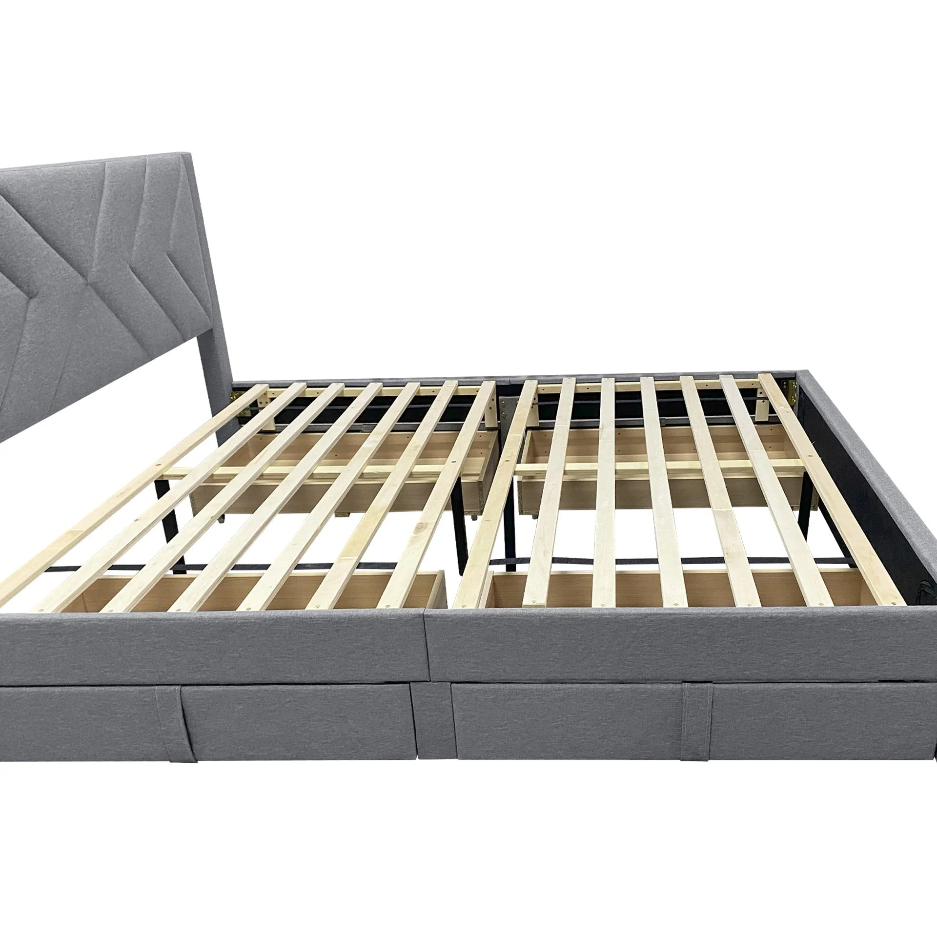 Haydon Queen Fabric Bed Frame with 4 Drawers - Light Grey - Image 10