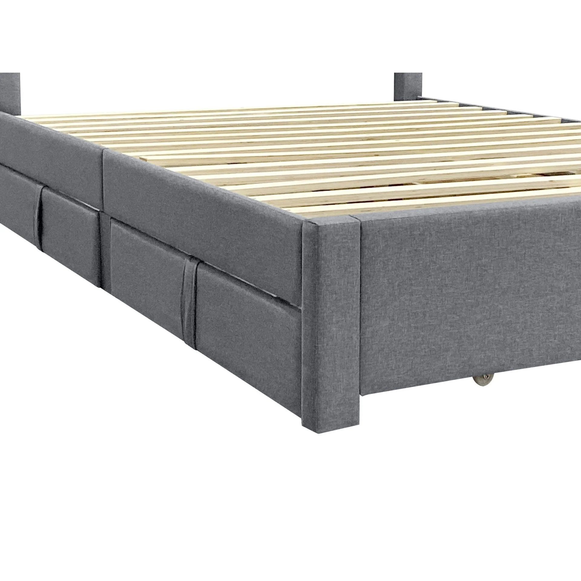 Haydon Queen Fabric Bed Frame with 4 Drawers - Light Grey - Image 11