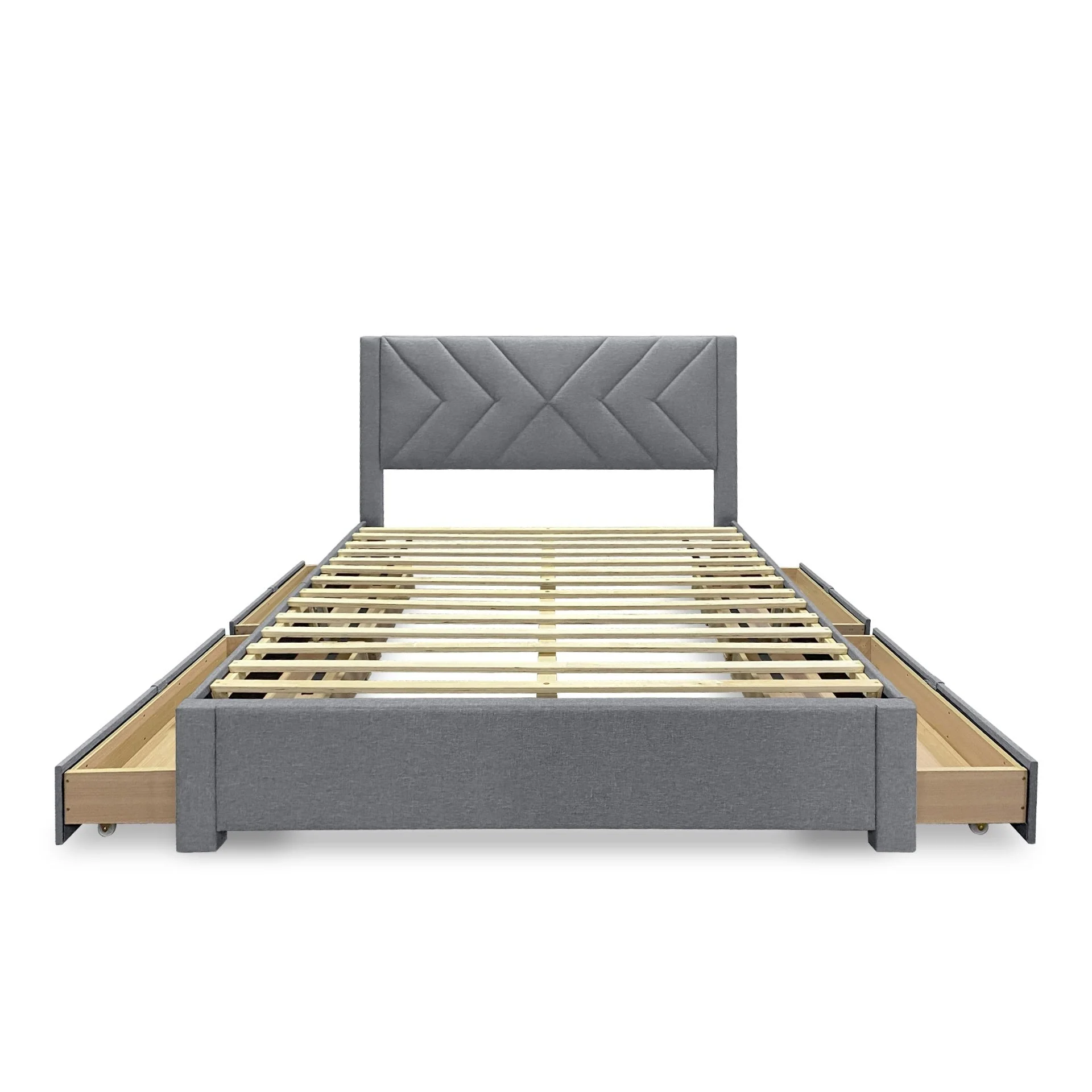 Haydon Queen Fabric Bed Frame with 4 Drawers - Light Grey - Image 8