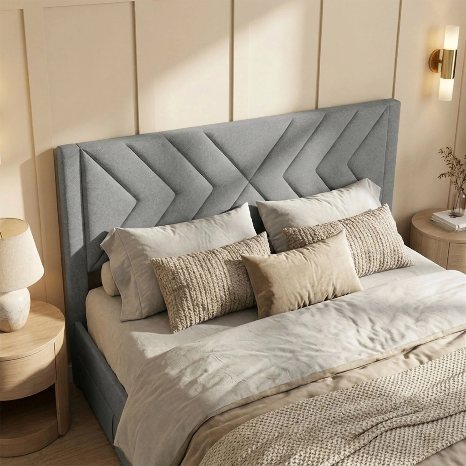 Haydon Super King Fabric Bed Frame with 4 Drawers - Light Grey - Image 5