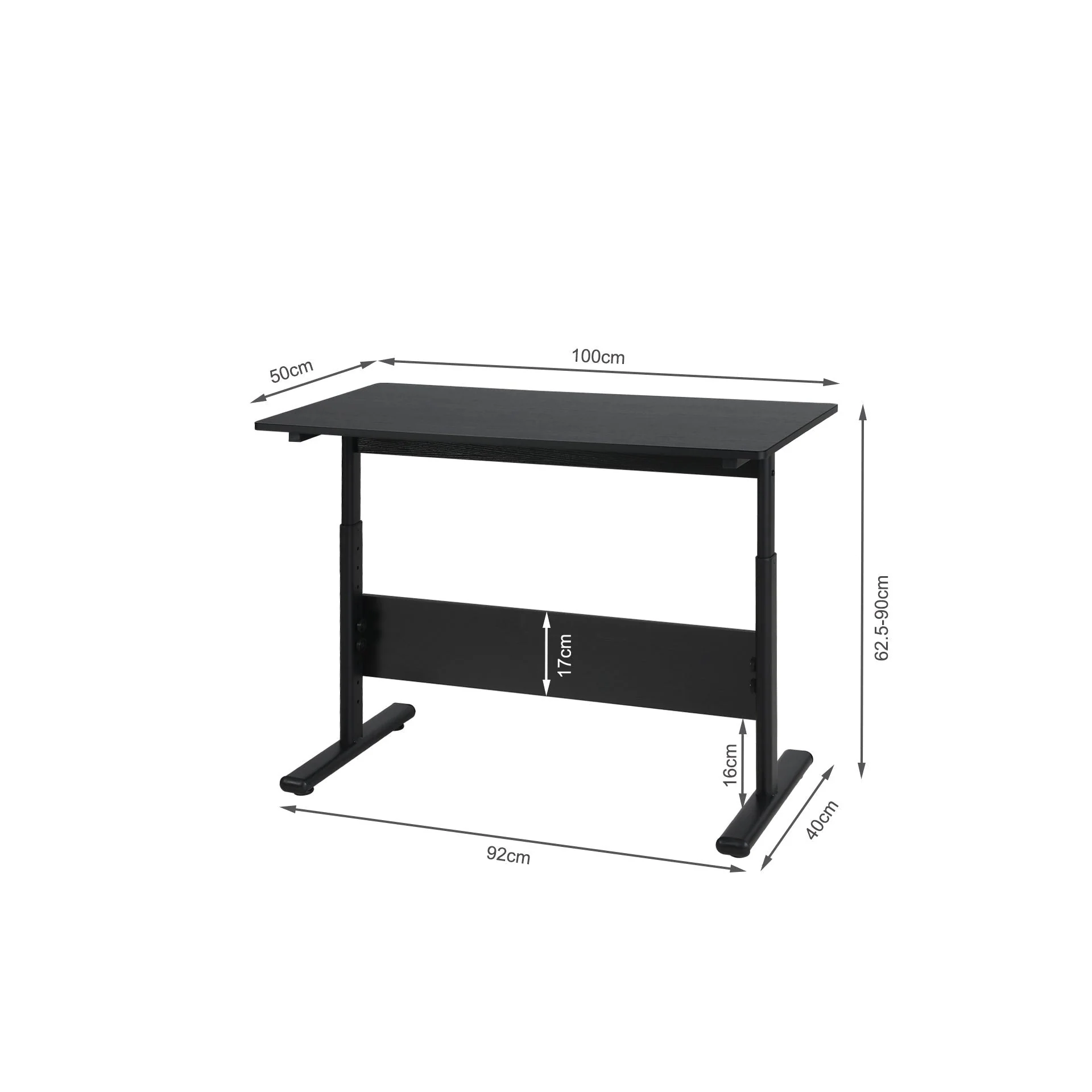 Hector 100cm Height-Adjustable Computer Desk - Black - Image 12