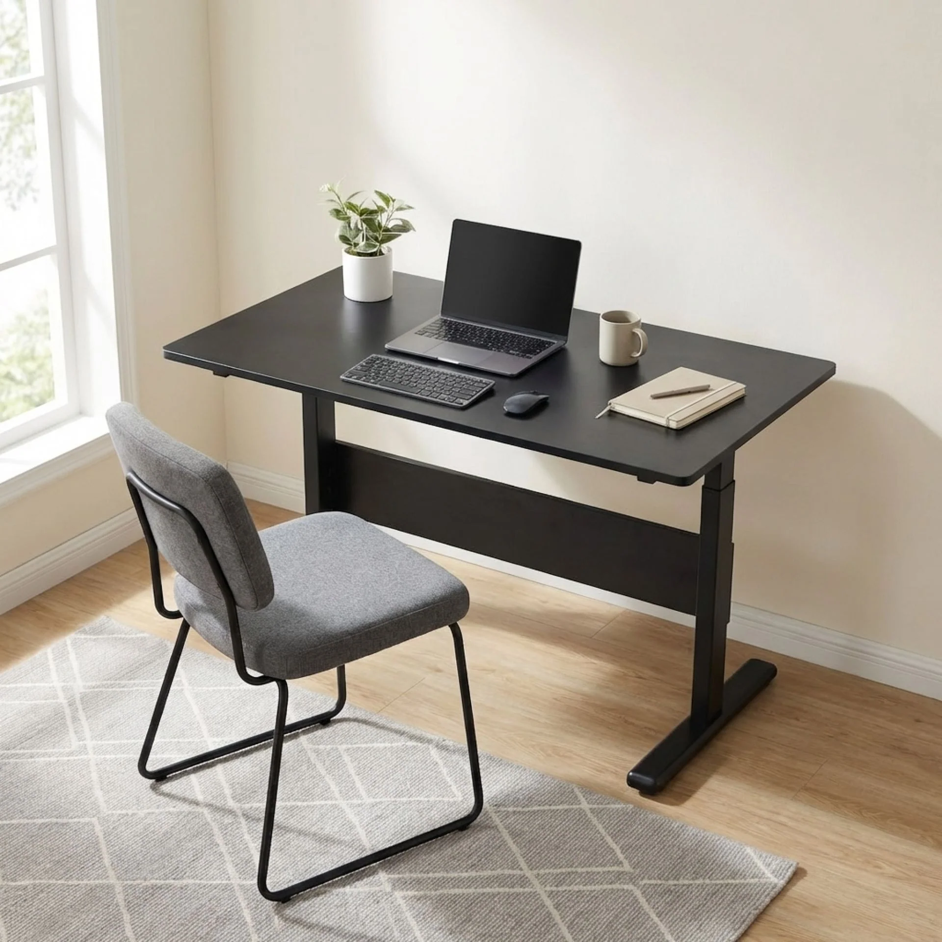 Hector 100cm Height-Adjustable Computer Desk - Black - Image 2