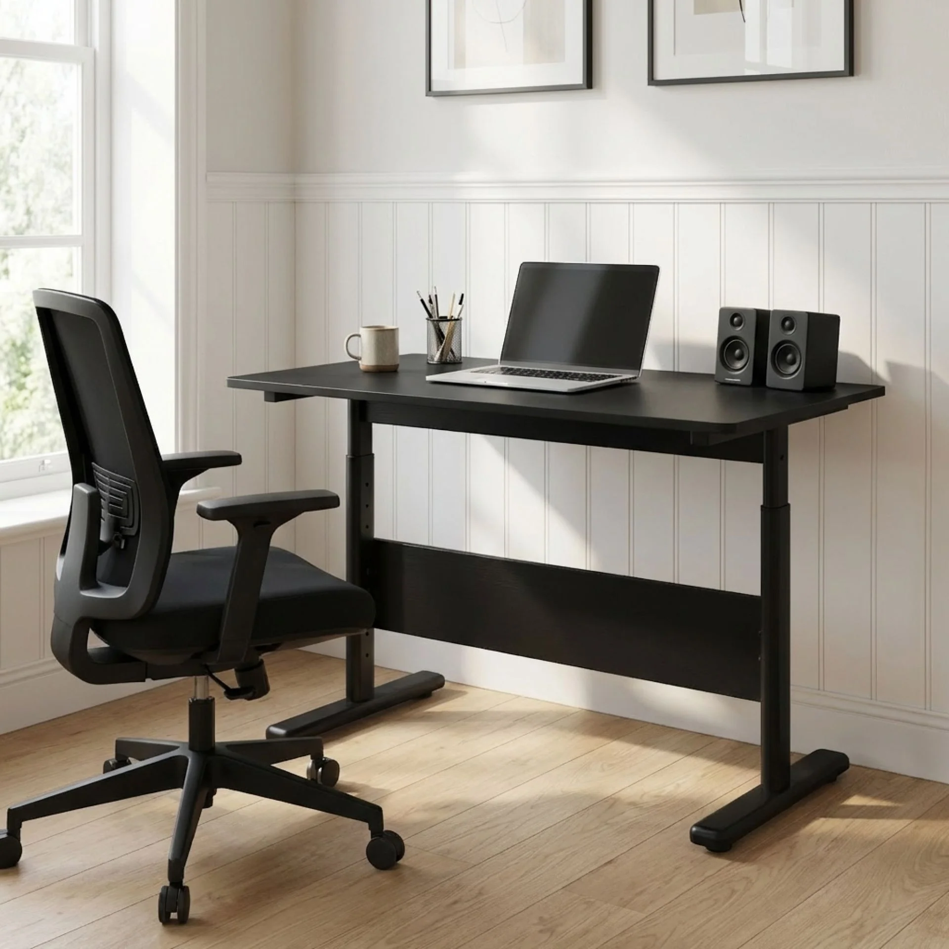 Hector 100cm Height-Adjustable Computer Desk - Black - Image 4