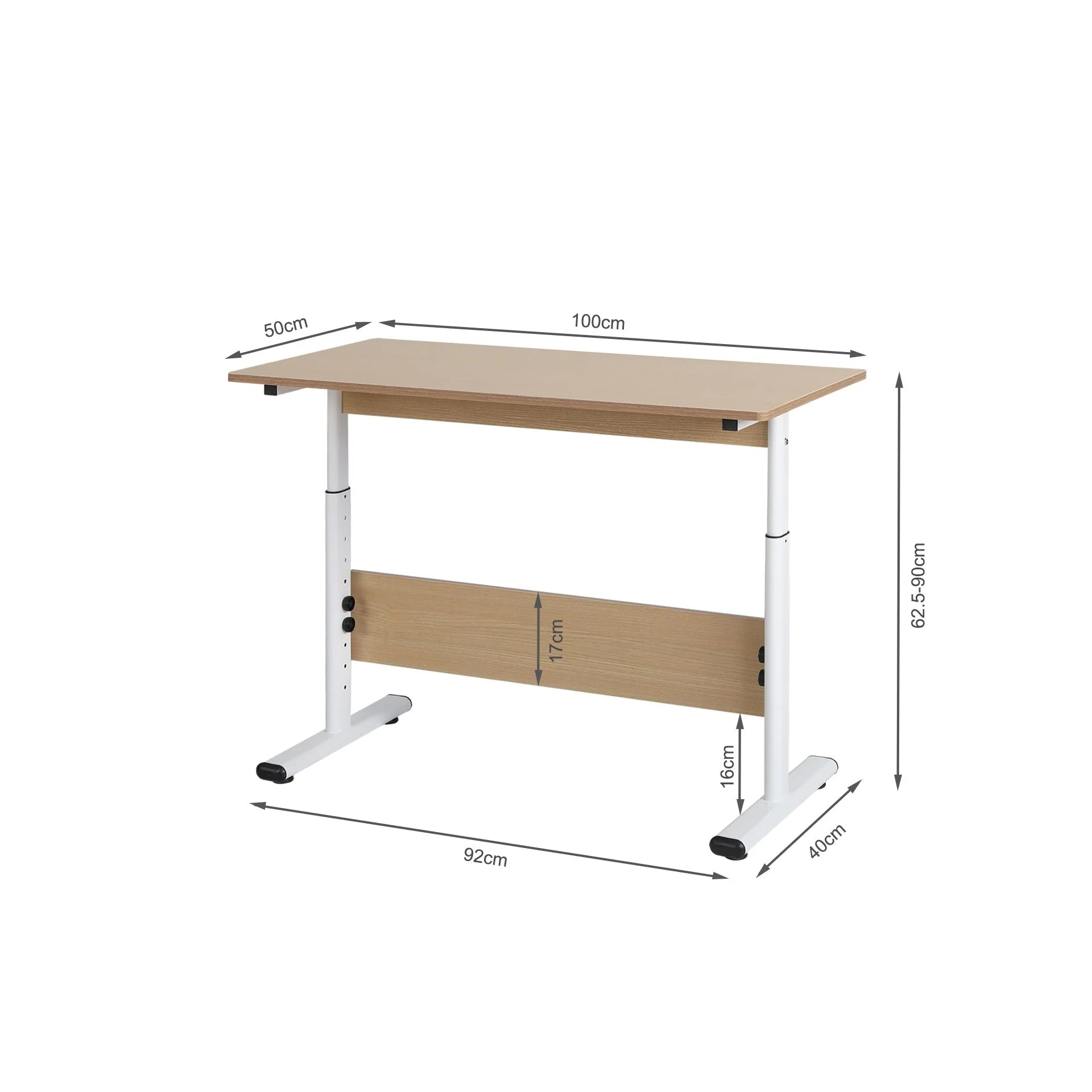 Hector 100cm Height-Adjustable Computer Desk - Maple + White - Image 7