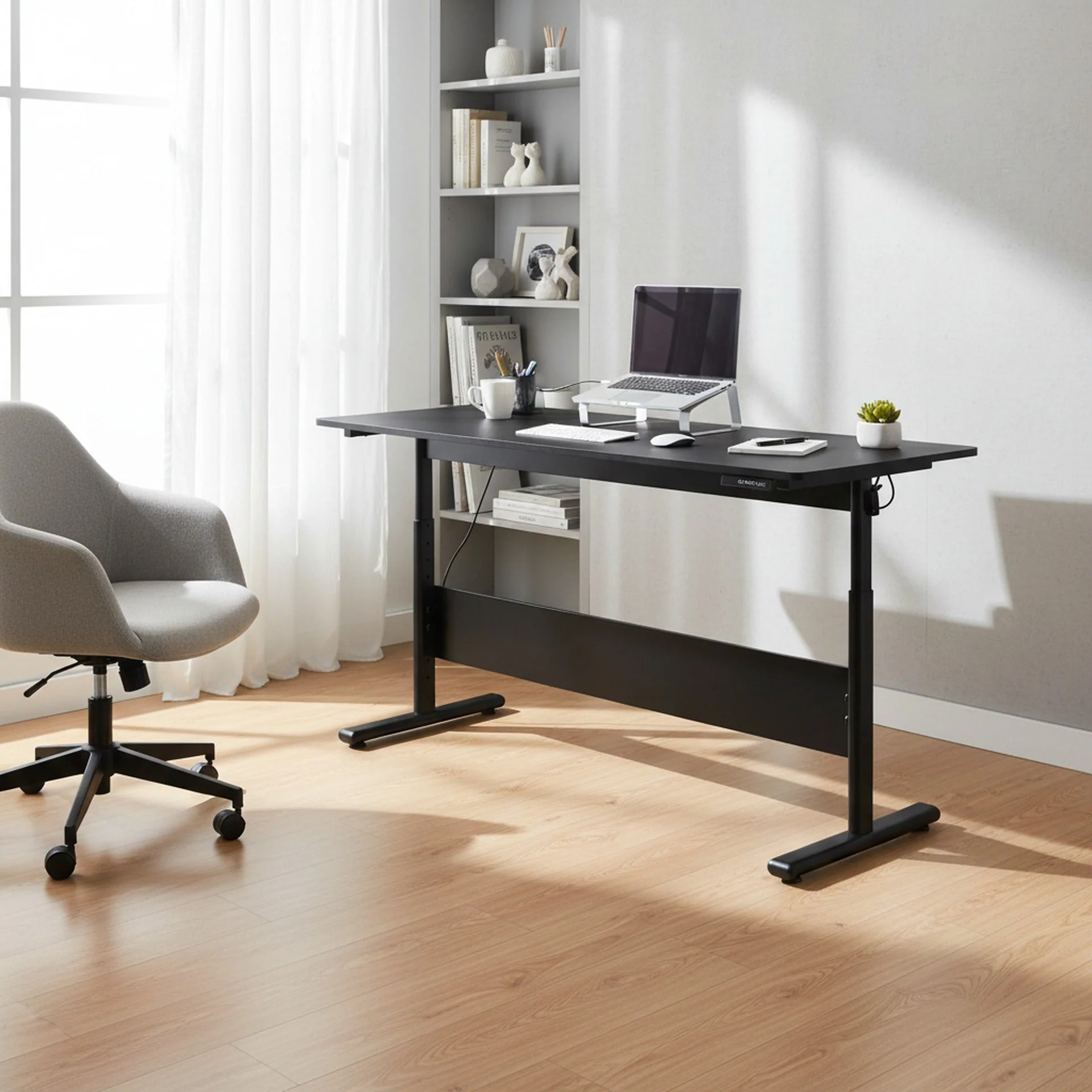 Hector 140cm Height-Adjustable Computer Desk - Black - Image 2